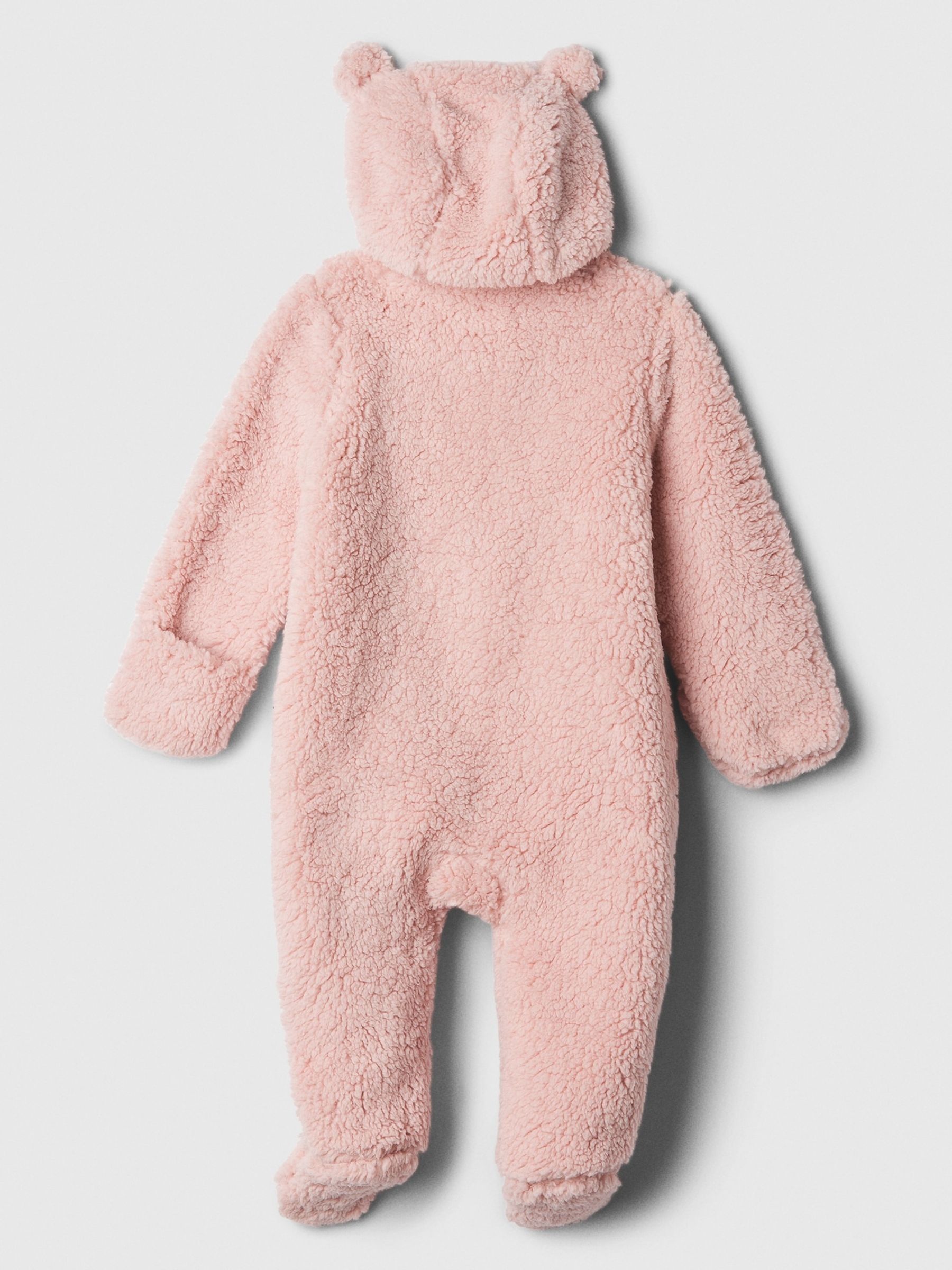 Pink Sherpa Bear Hooded Footed Pramsuit (Newborn-12mths) - Image 2 of 3