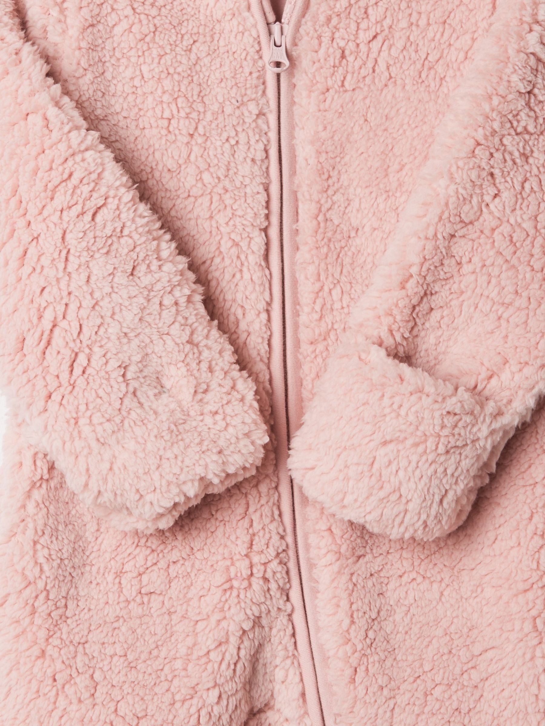 Pink Sherpa Bear Hooded Footed Pramsuit (Newborn-12mths) - Image 3 of 3