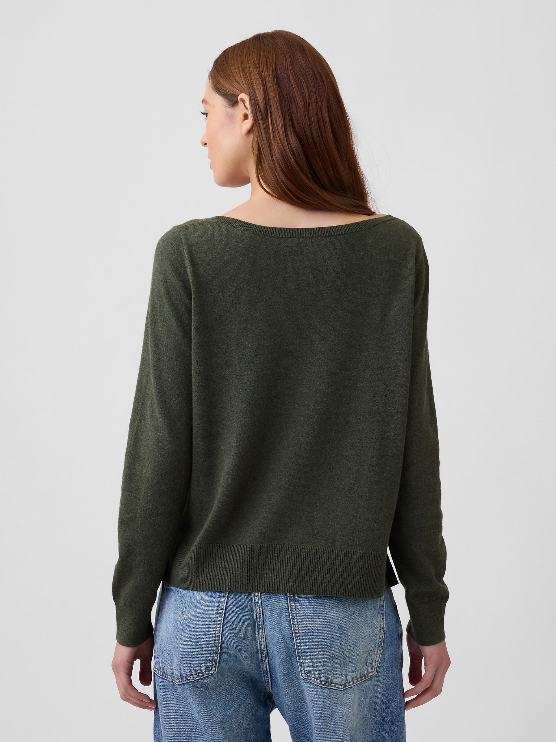 Green Relaxed Jersey Boatneck Jumper - Image 2 of 5