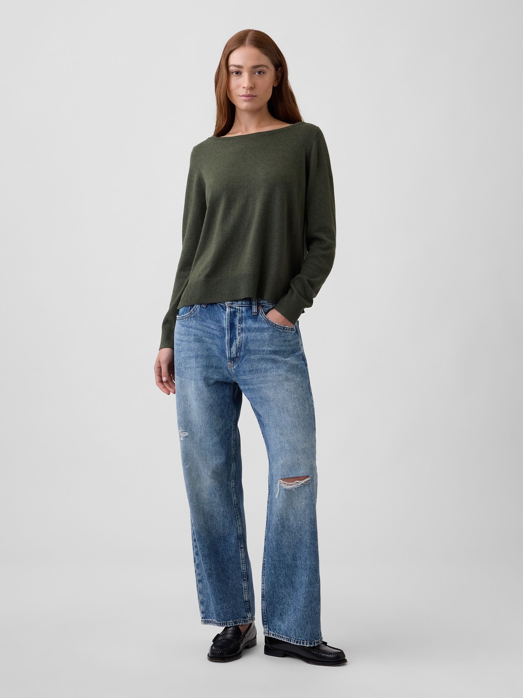 Green Relaxed Jersey Boatneck Jumper - Image 3 of 5