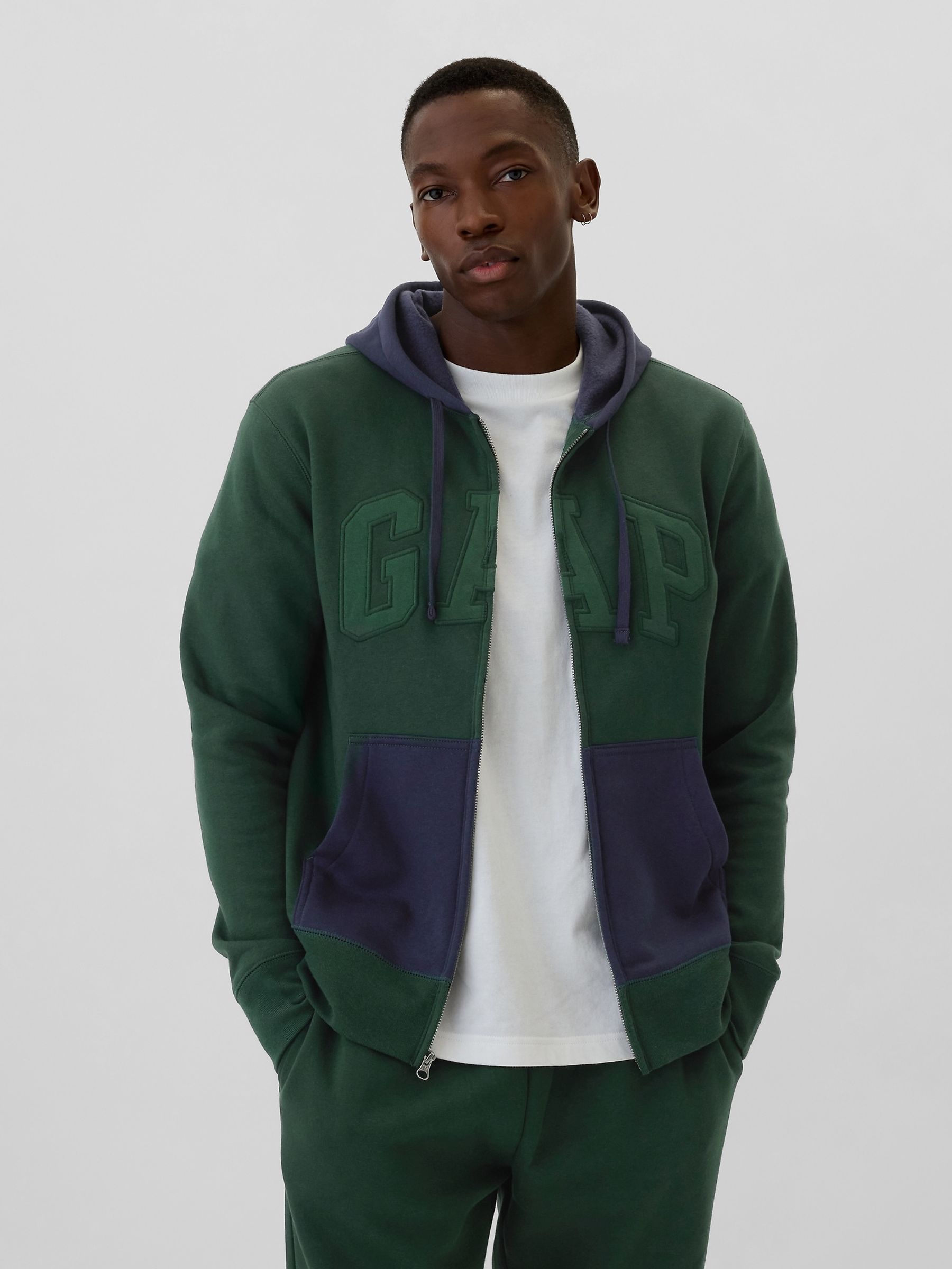 Green Logo Colourblock Zip Hoodie - Image 1 of 4
