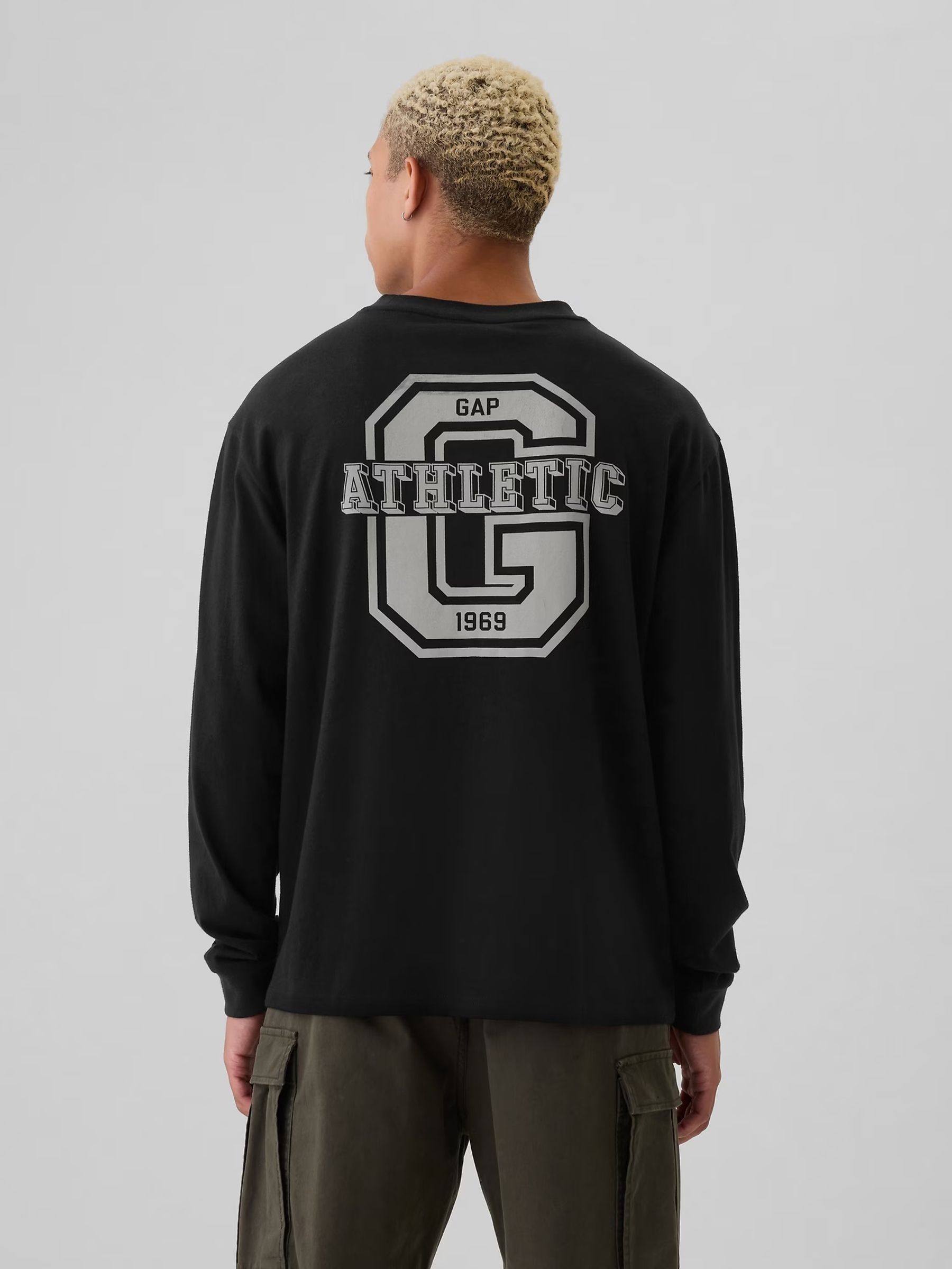 Black Athletic Logo Graphic 100% Cotton Long Sleeve T-Shirt - Image 1 of 1