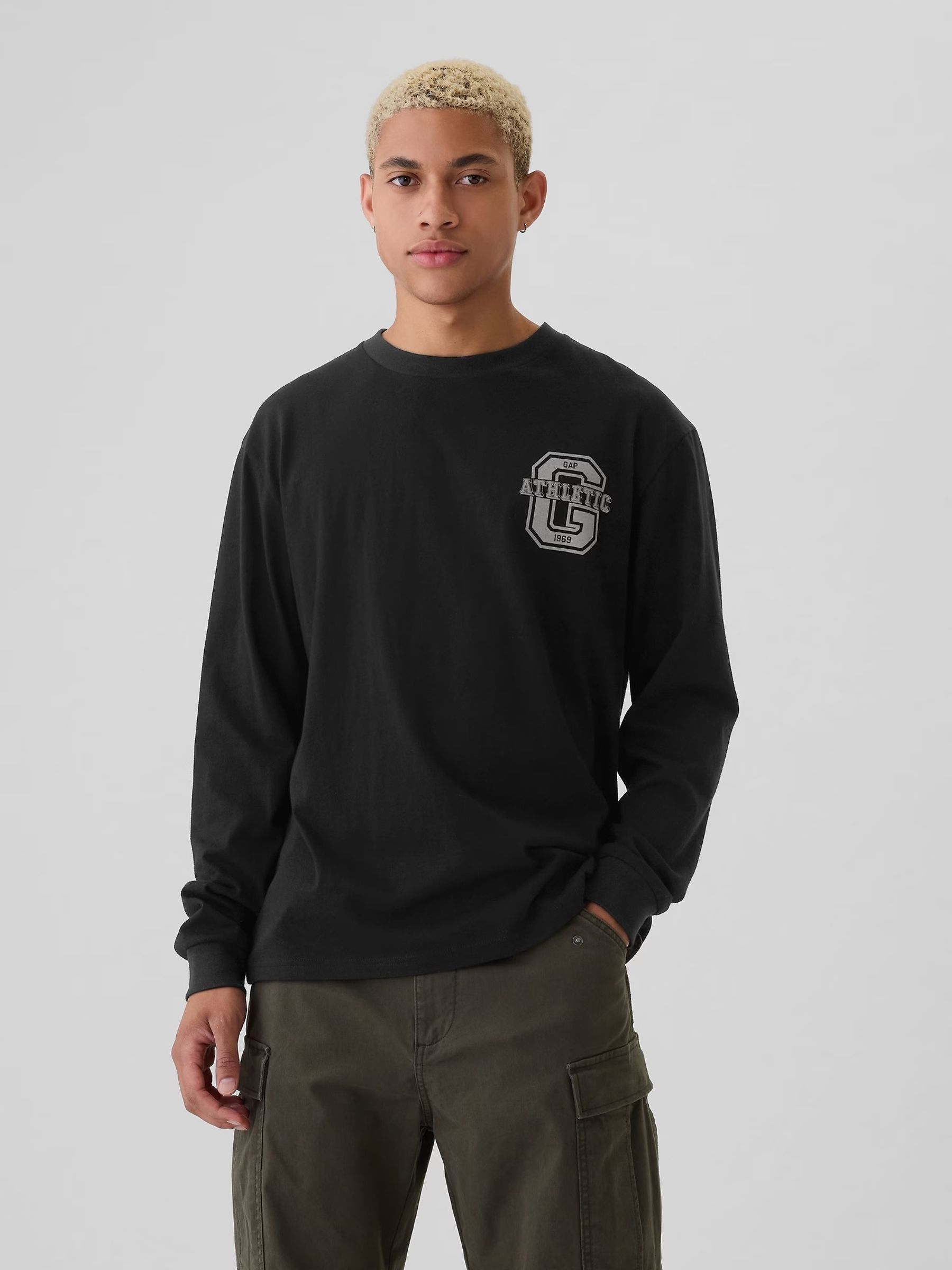 Black Athletic Logo Graphic 100% Cotton Long Sleeve T-Shirt - Image 2 of 5
