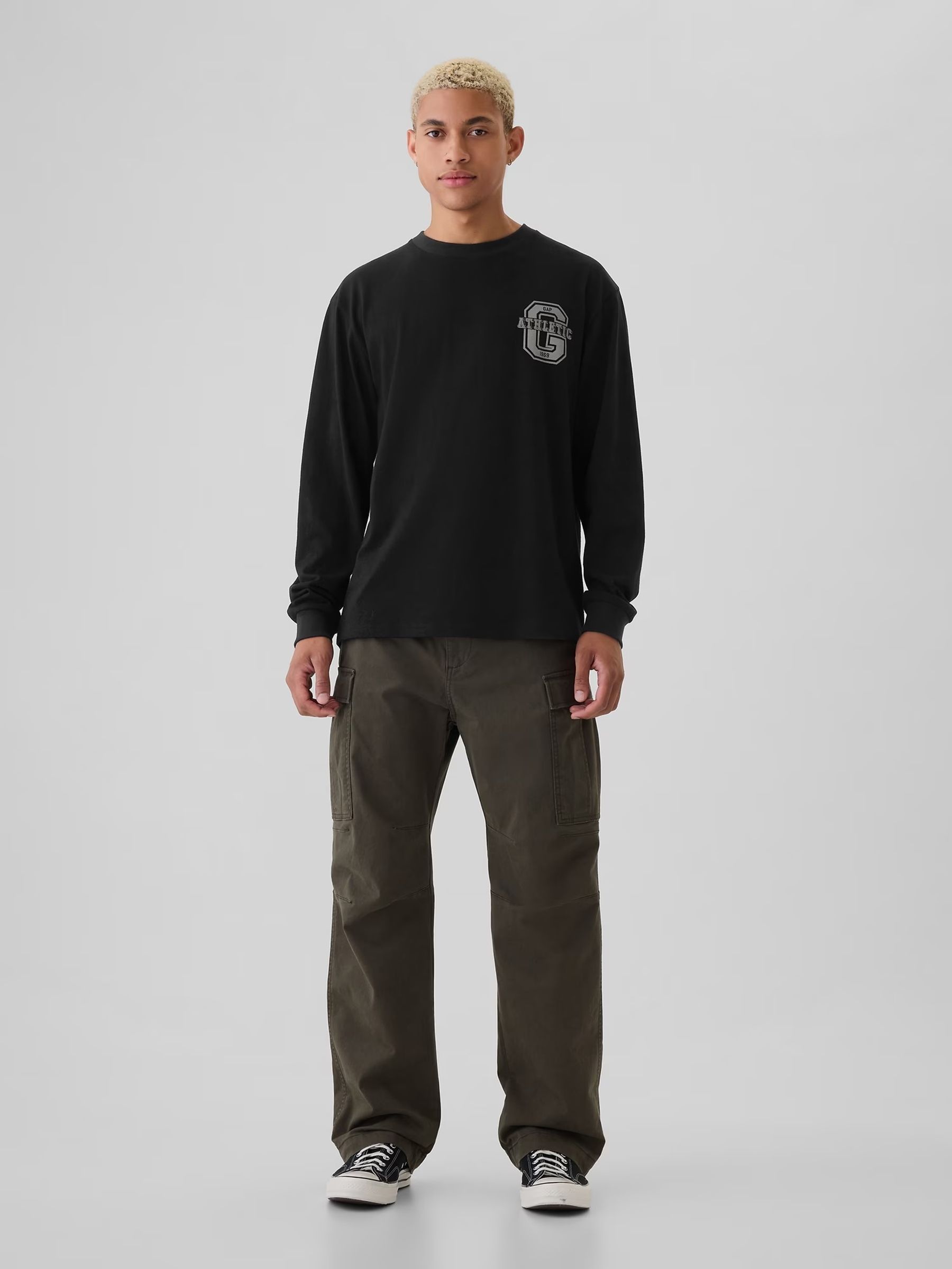 Black Athletic Logo Graphic 100% Cotton Long Sleeve T-Shirt - Image 3 of 5