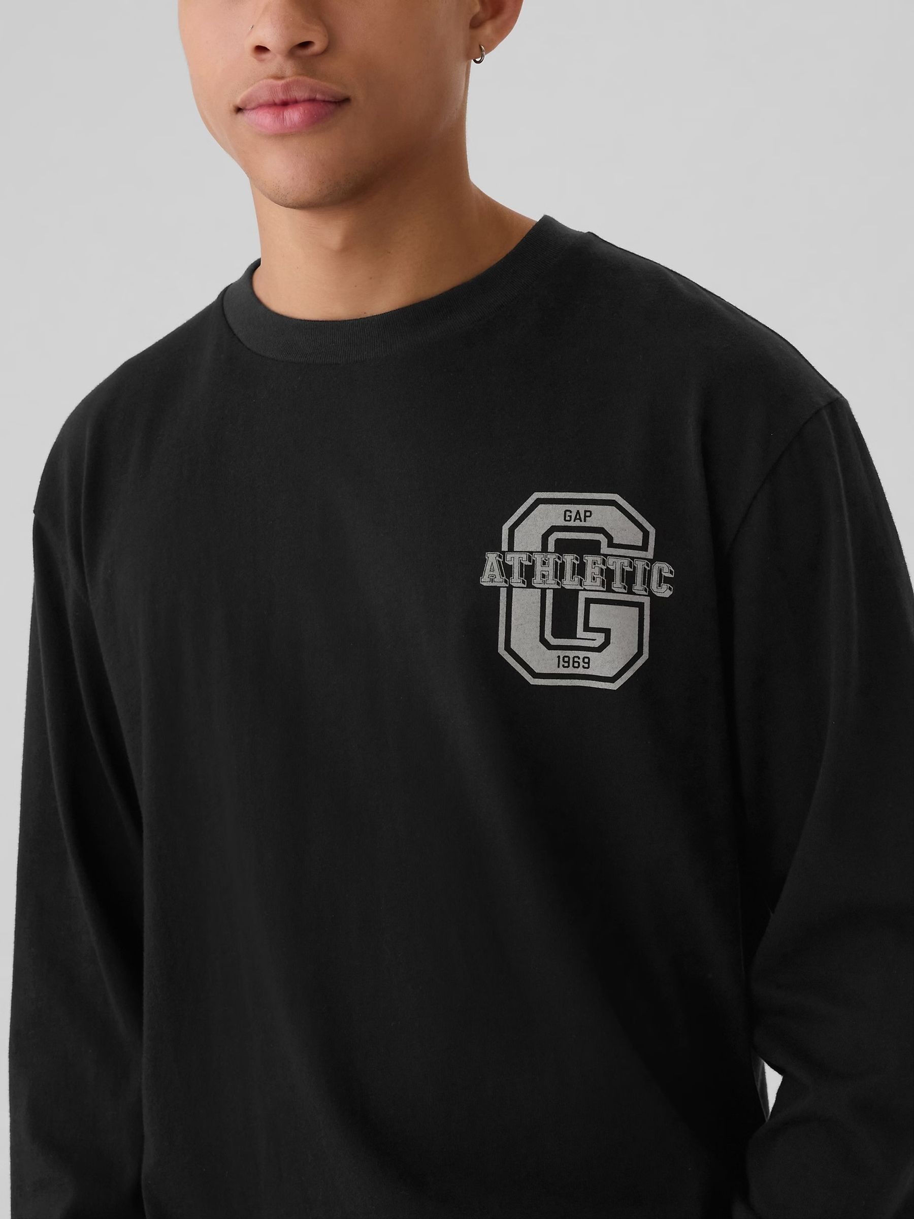 Black Athletic Logo Graphic 100% Cotton Long Sleeve T-Shirt - Image 4 of 5