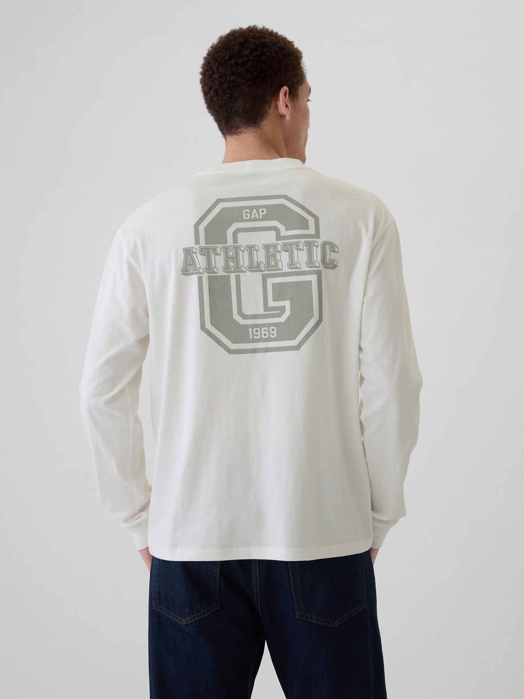 White Athletic Logo Graphic 100% Cotton Long Sleeve T-Shirt - Image 1 of 1