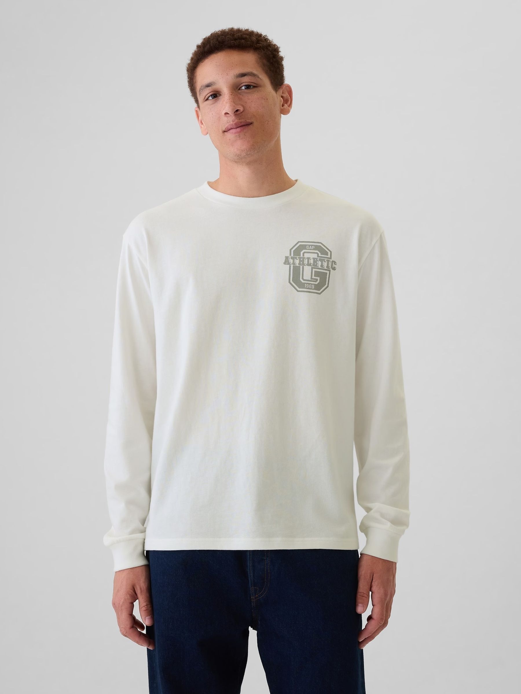 White Athletic Logo Graphic 100% Cotton Long Sleeve T-Shirt - Image 2 of 5