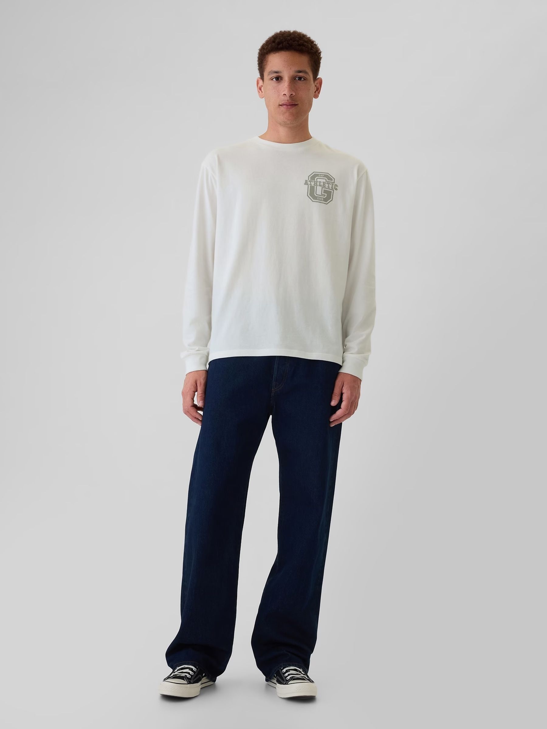 White Athletic Logo Graphic 100% Cotton Long Sleeve T-Shirt - Image 3 of 5