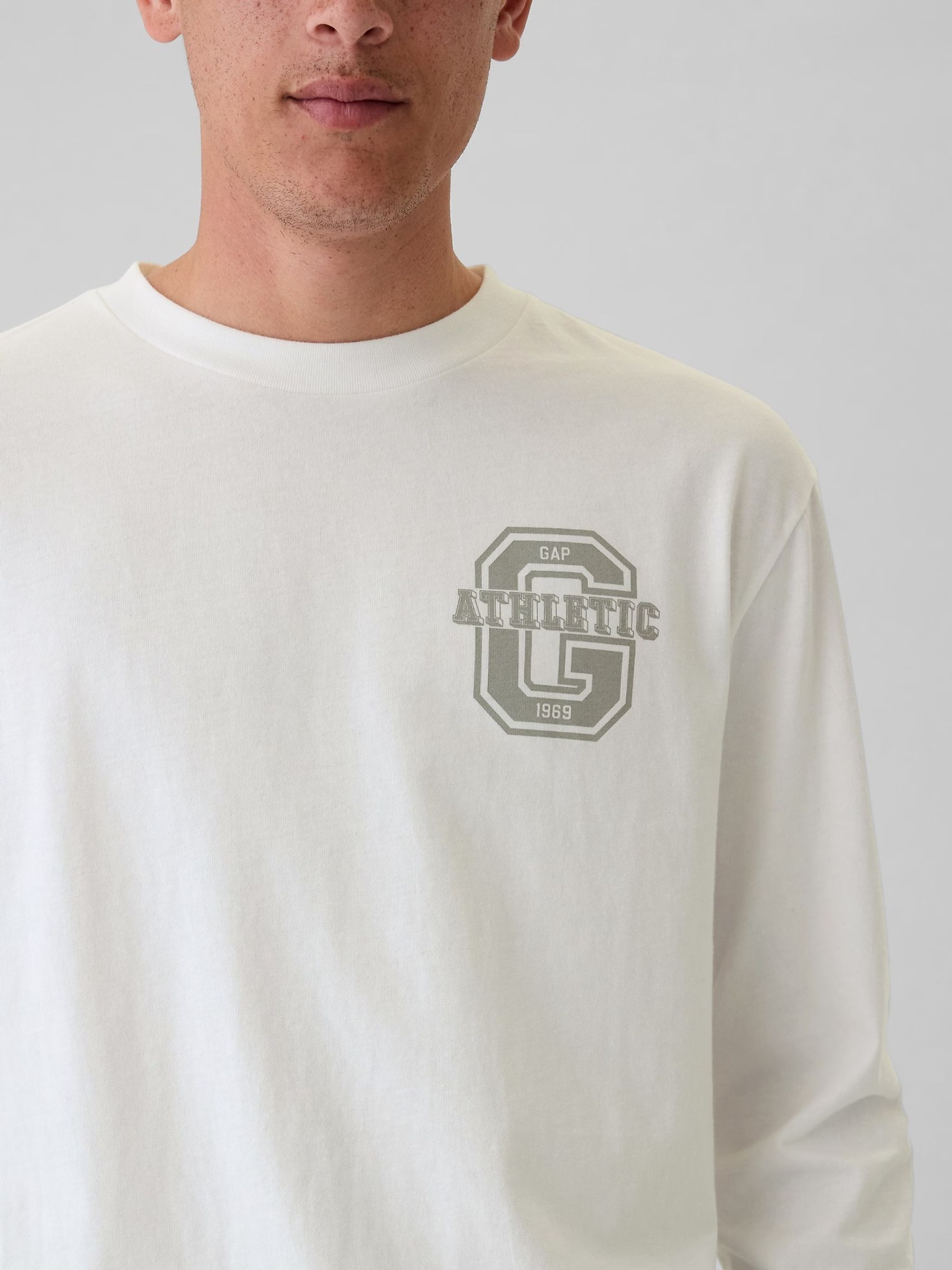 White Athletic Logo Graphic 100% Cotton Long Sleeve T-Shirt - Image 4 of 5