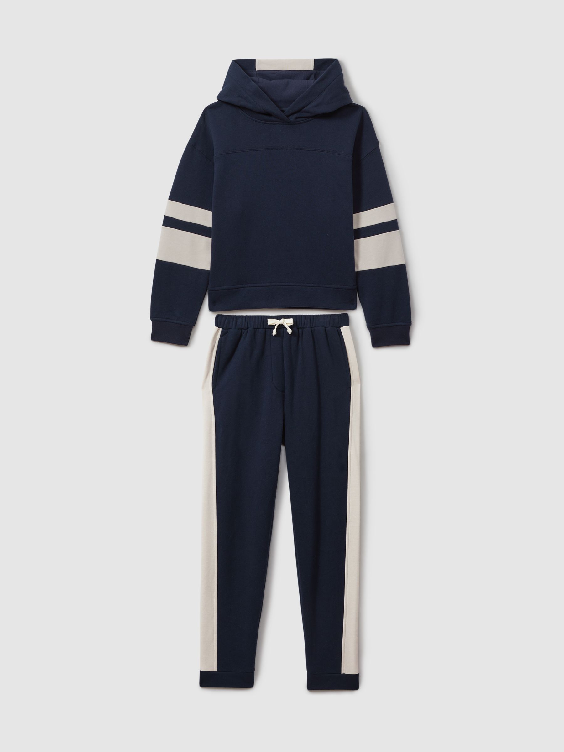 9-13 yrs Cotton Blend Colourblock Hoodie and Joggers Set in Navy - Image 2 of 5
