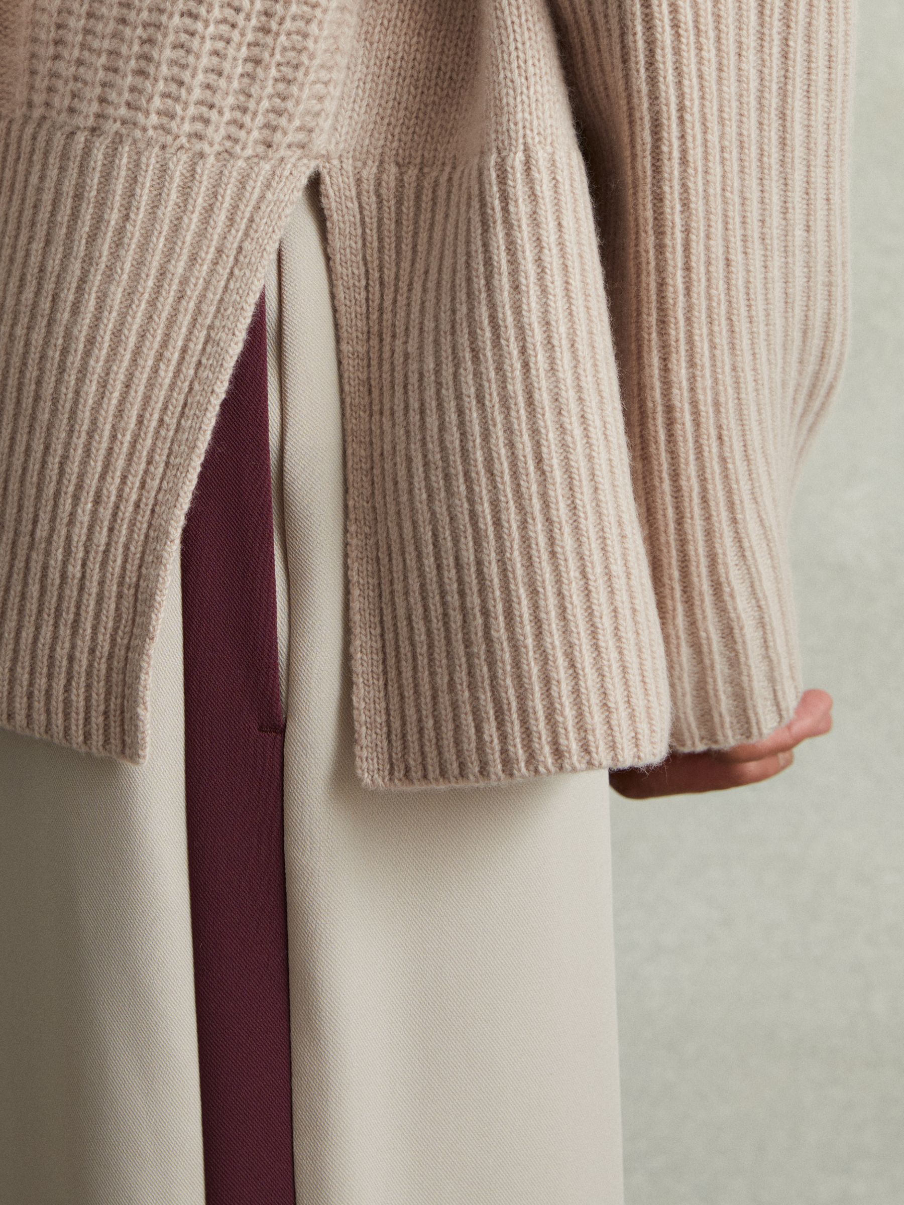 Wool-Cashmere Cable Knit Roll Neck Jumper in Mink - Image 4 of 6