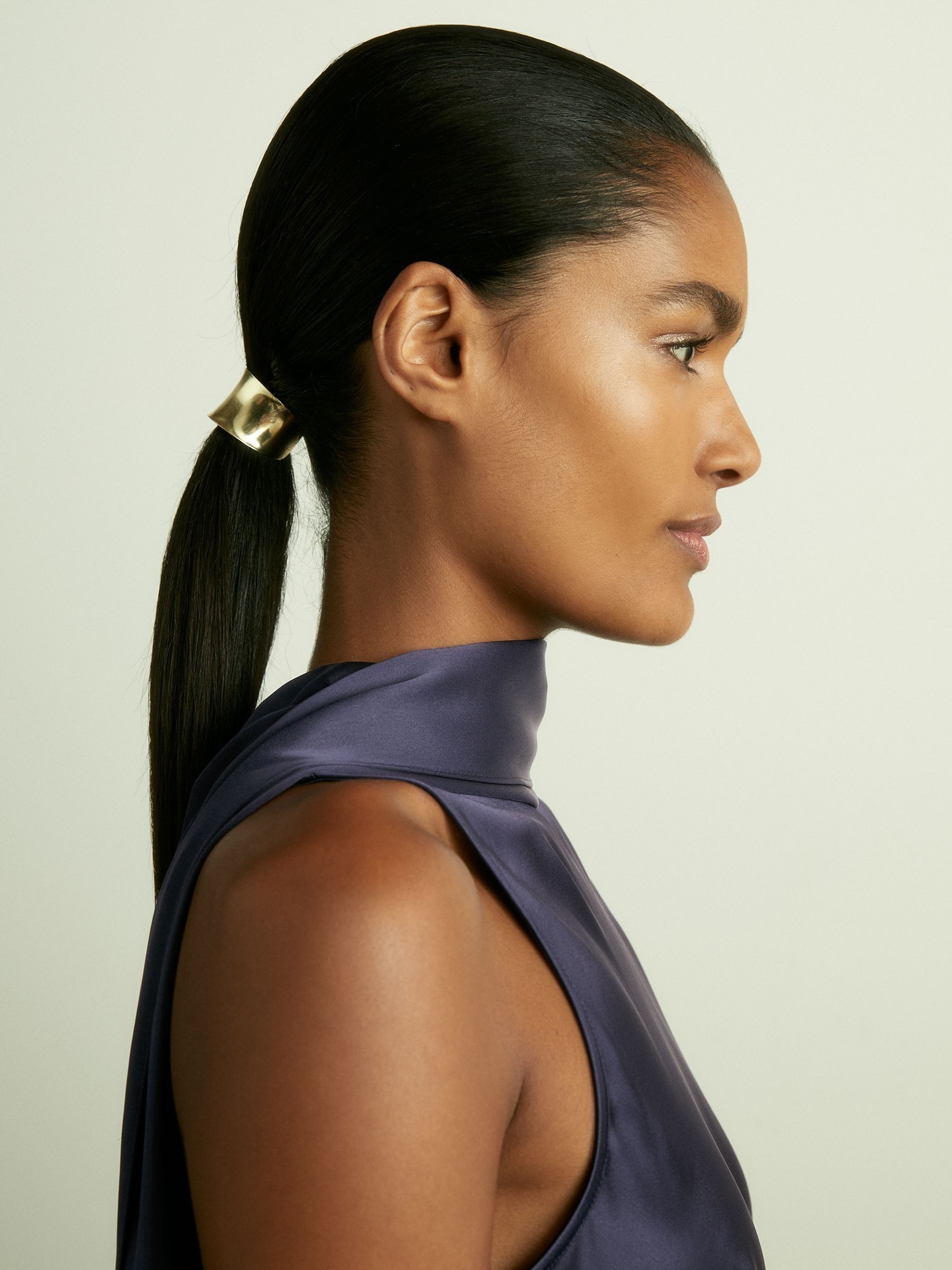 Satin Cape Dress in Indigo - Image 3 of 6