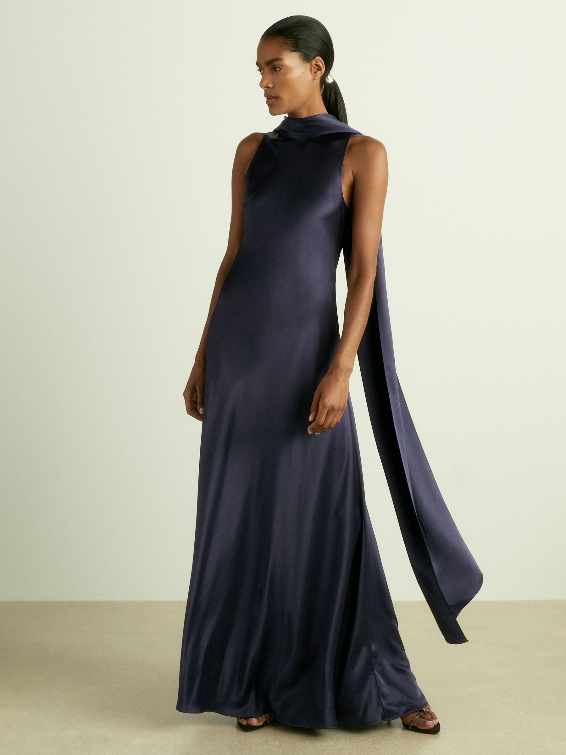 Satin Cape Dress in Indigo - Image 4 of 6