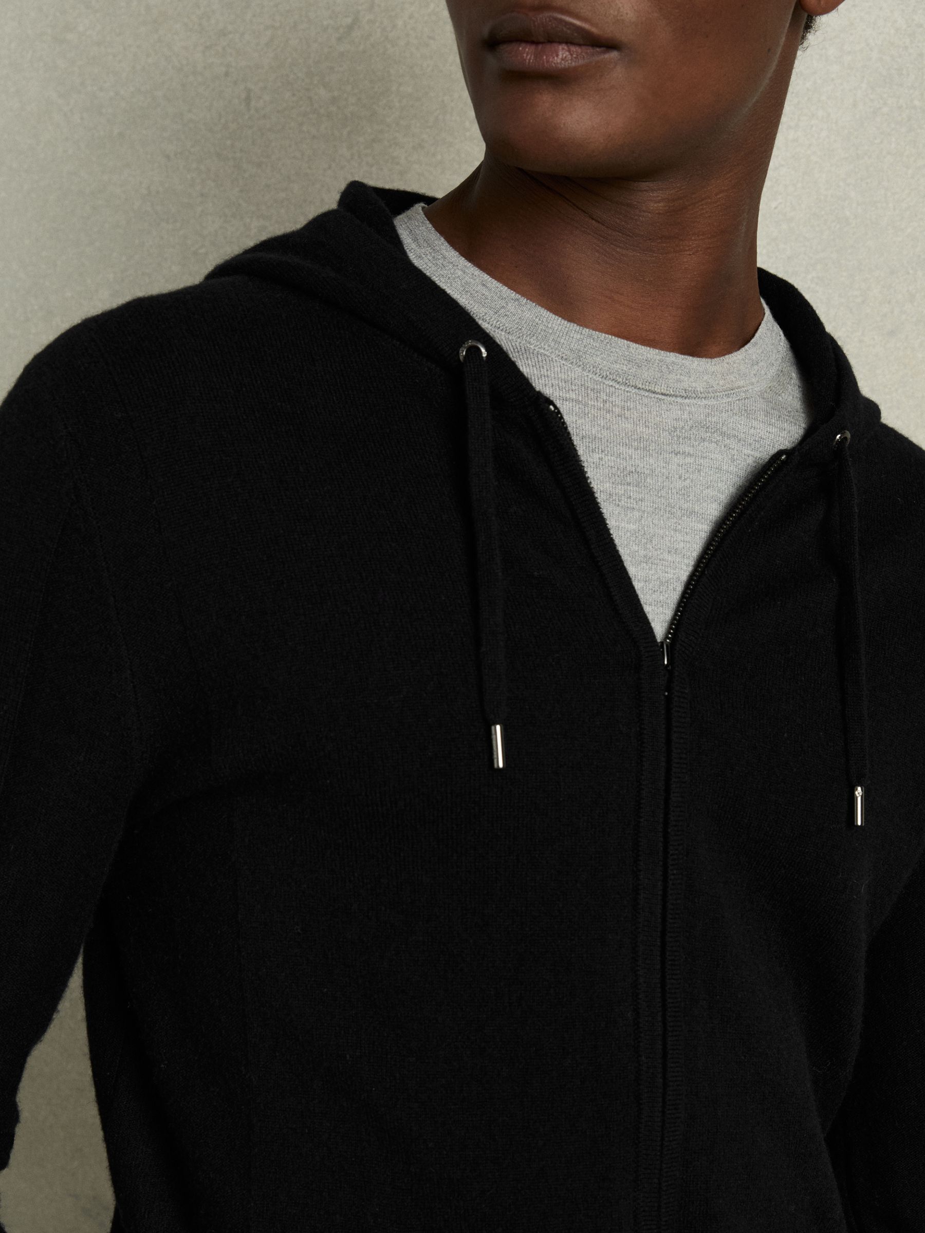 Wool and Cashmere Zip-Through Hoodie in Black - Image 4 of 6