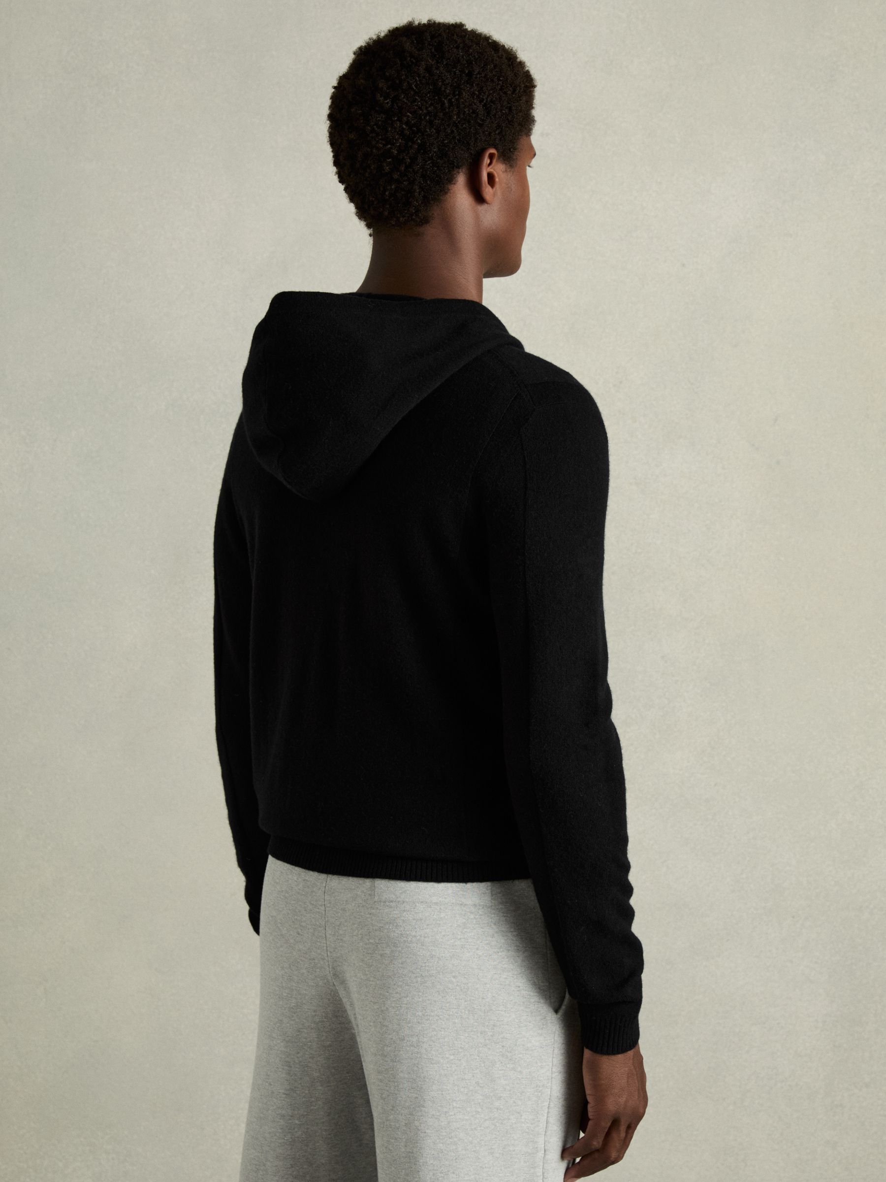Reiss Wool and Cashmere Zip-Through Hoodie in Black - REISS