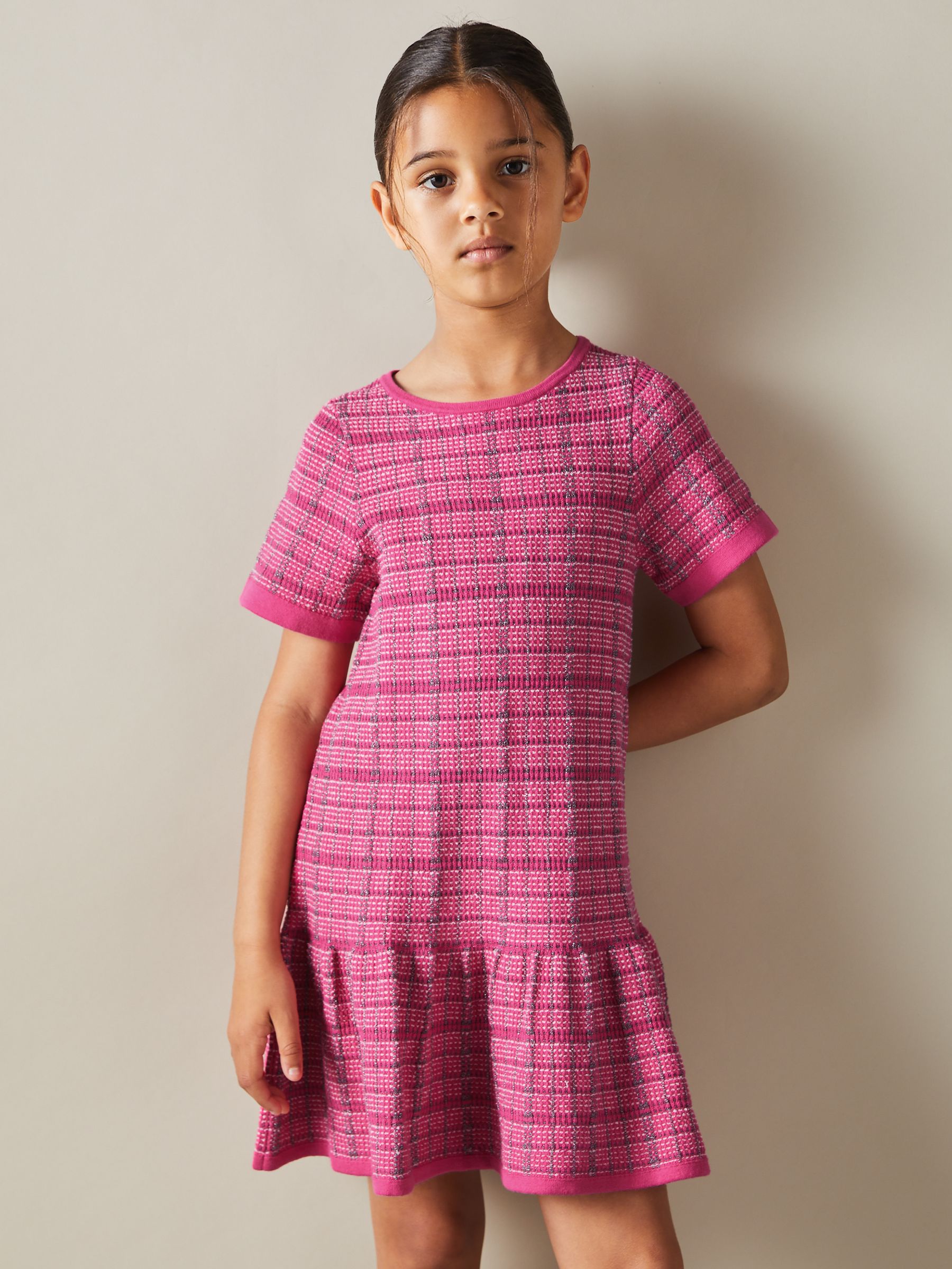 9-13 yrs Cotton Blend Checked Smocked Dress in Pink - Image 1 of 4