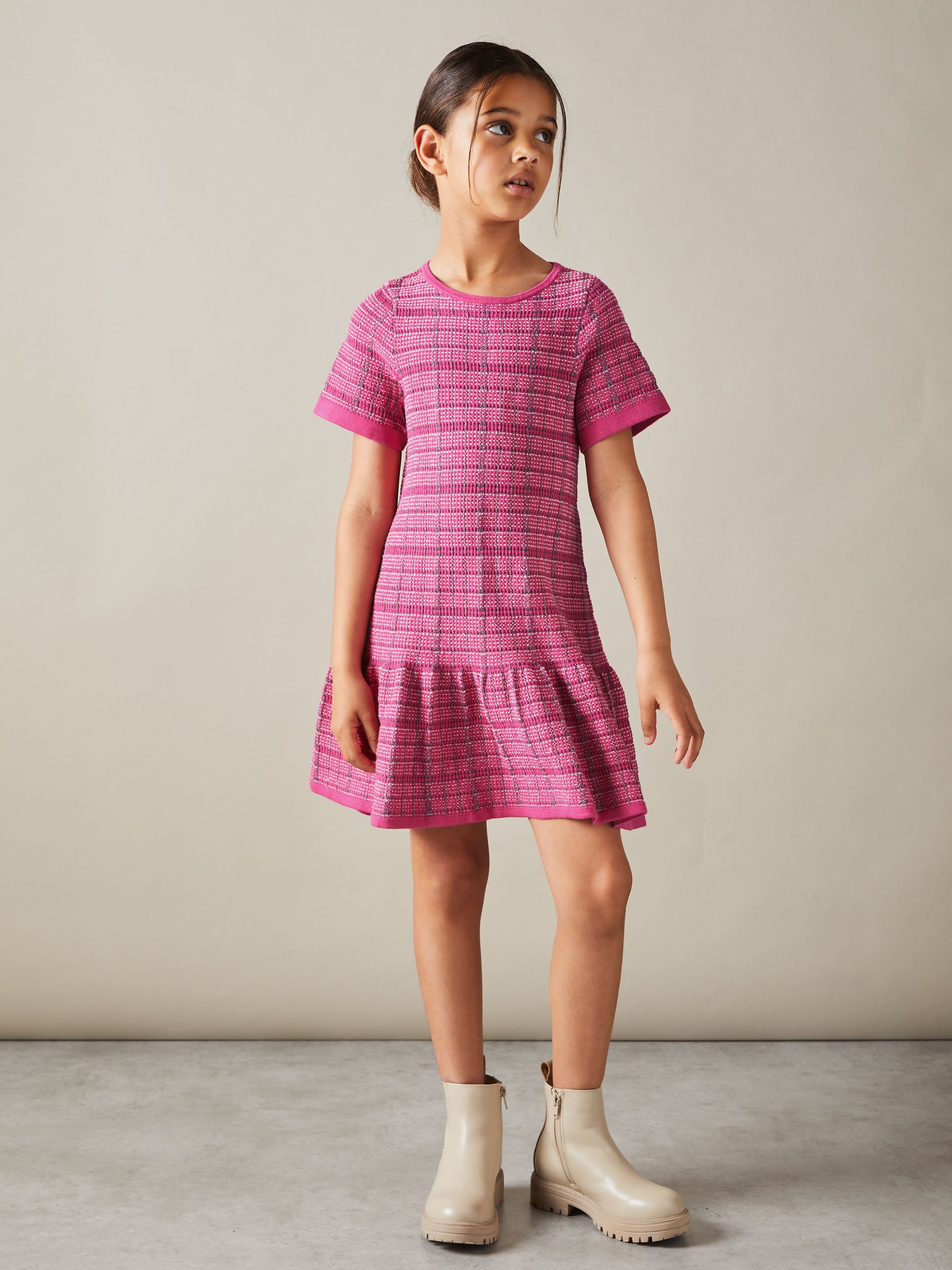 9-13 yrs Cotton Blend Checked Smocked Dress in Pink - Image 3 of 4