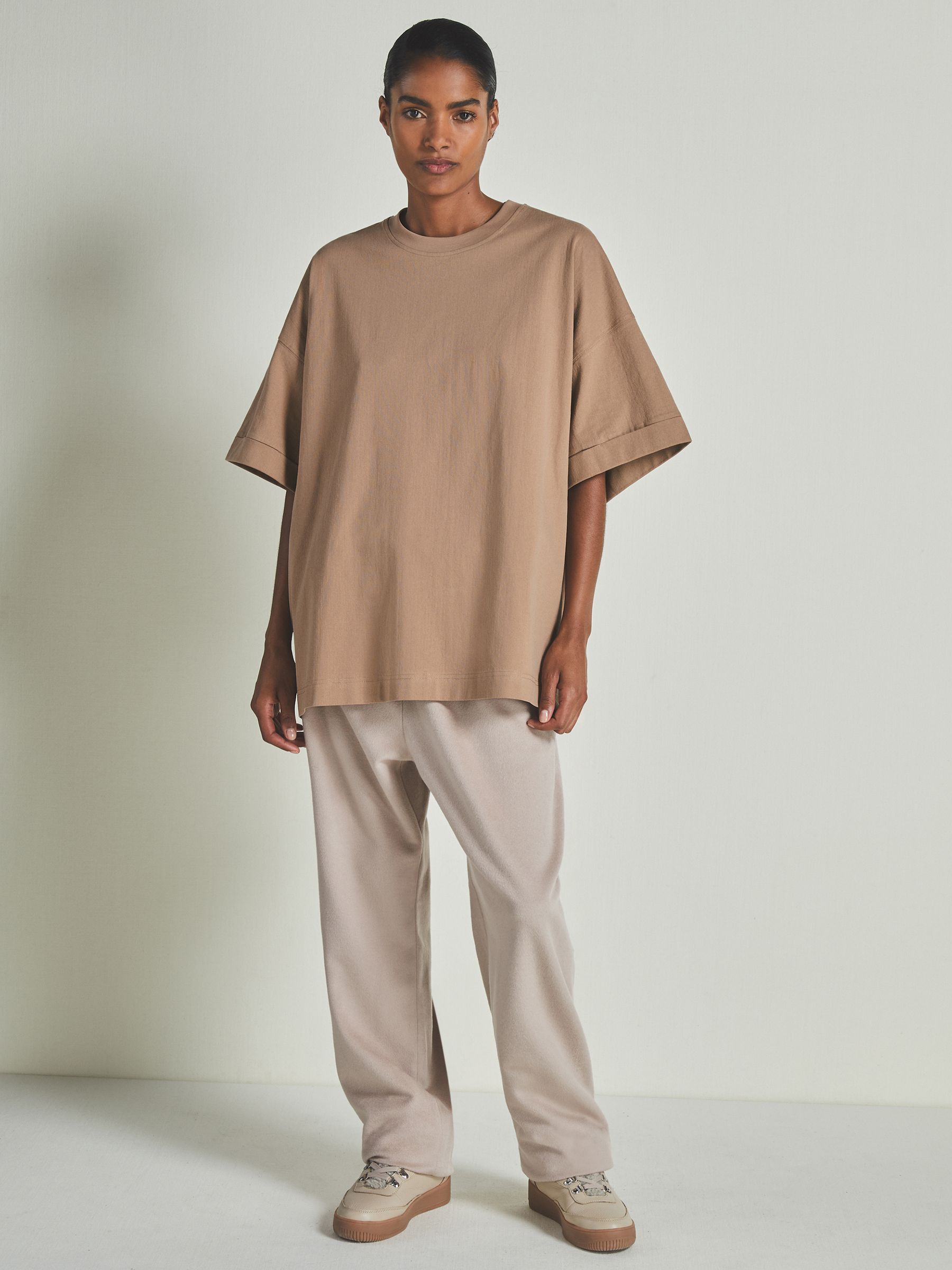 Reiss | Les 100 Ciels Cotton-Blend Jersey T-Shirt in Camel - Image 1 of 5 Reiss | Les 100 Ciels Cotton-Blend Jersey T-Shirt in Camel - Image 1 of 5