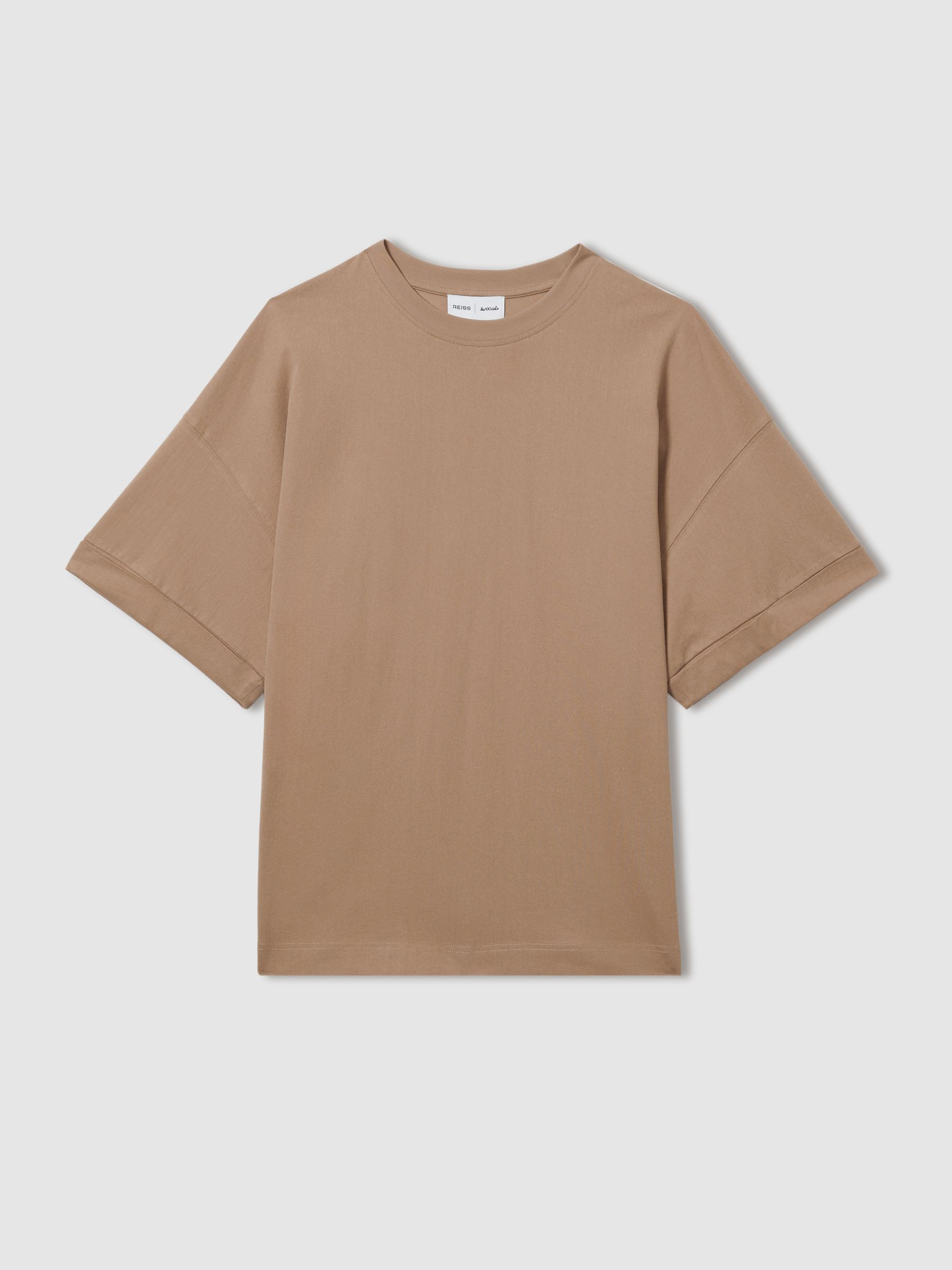 Reiss | Les 100 Ciels Cotton-Blend Jersey T-Shirt in Camel - Image 2 of 5