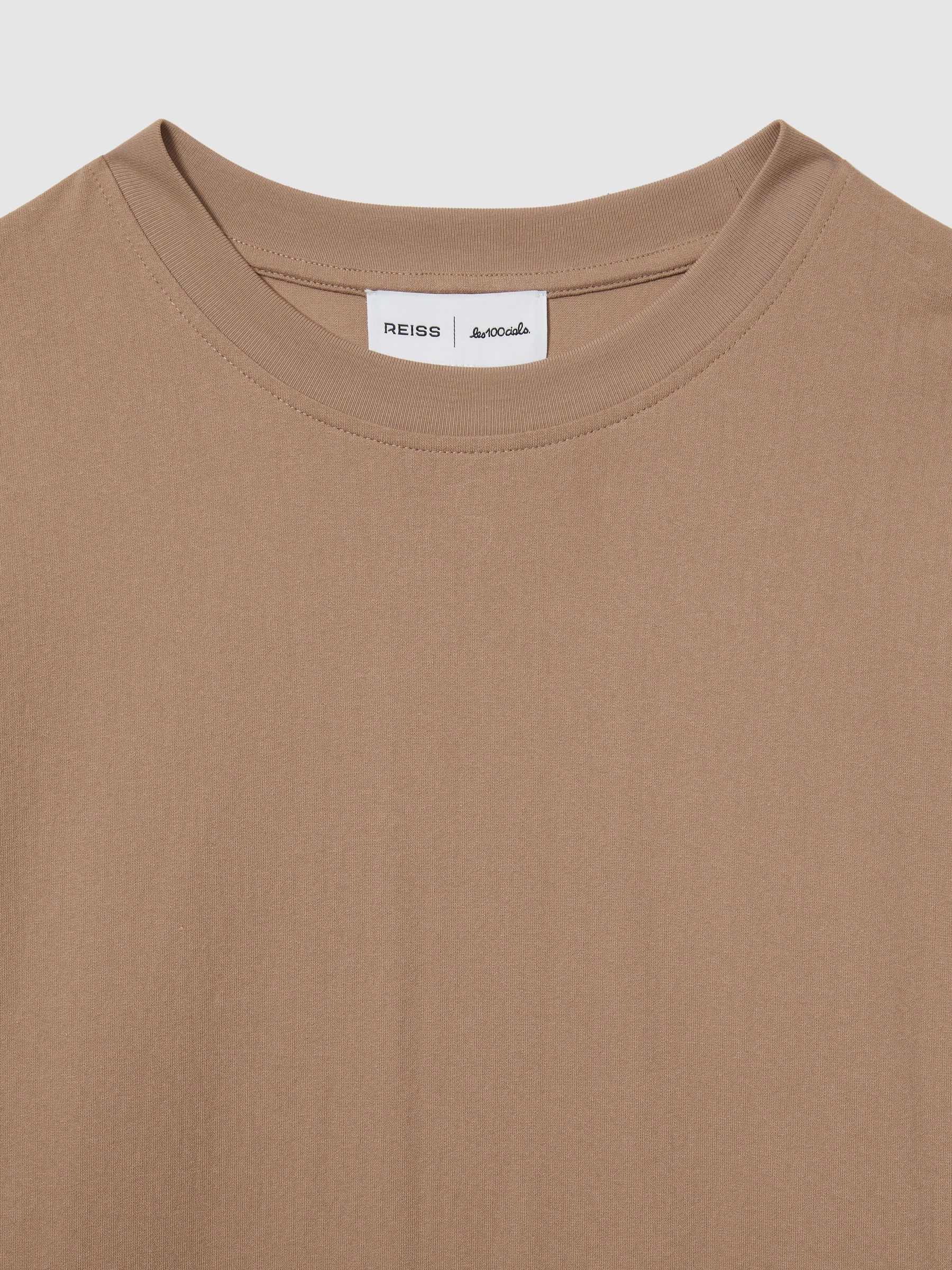 Reiss | Les 100 Ciels Cotton-Blend Jersey T-Shirt in Camel - Image 4 of 5