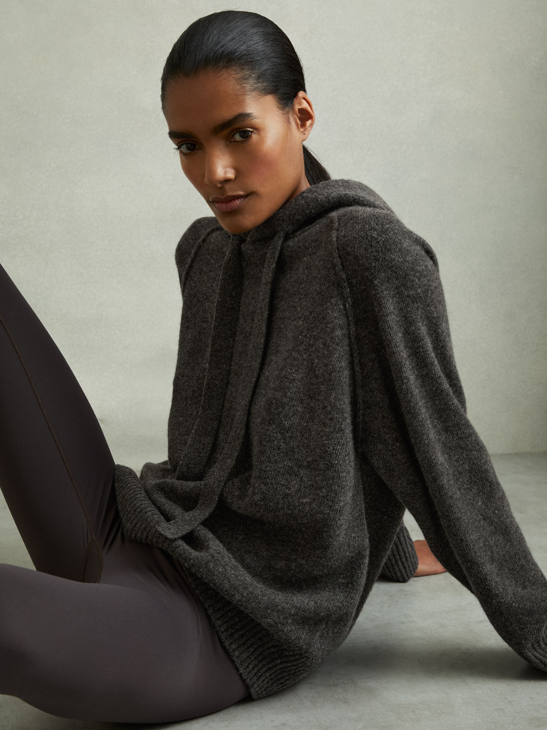 Wool-Cashmere Drawstring Hoodie in Charcoal - Image 1 of 7