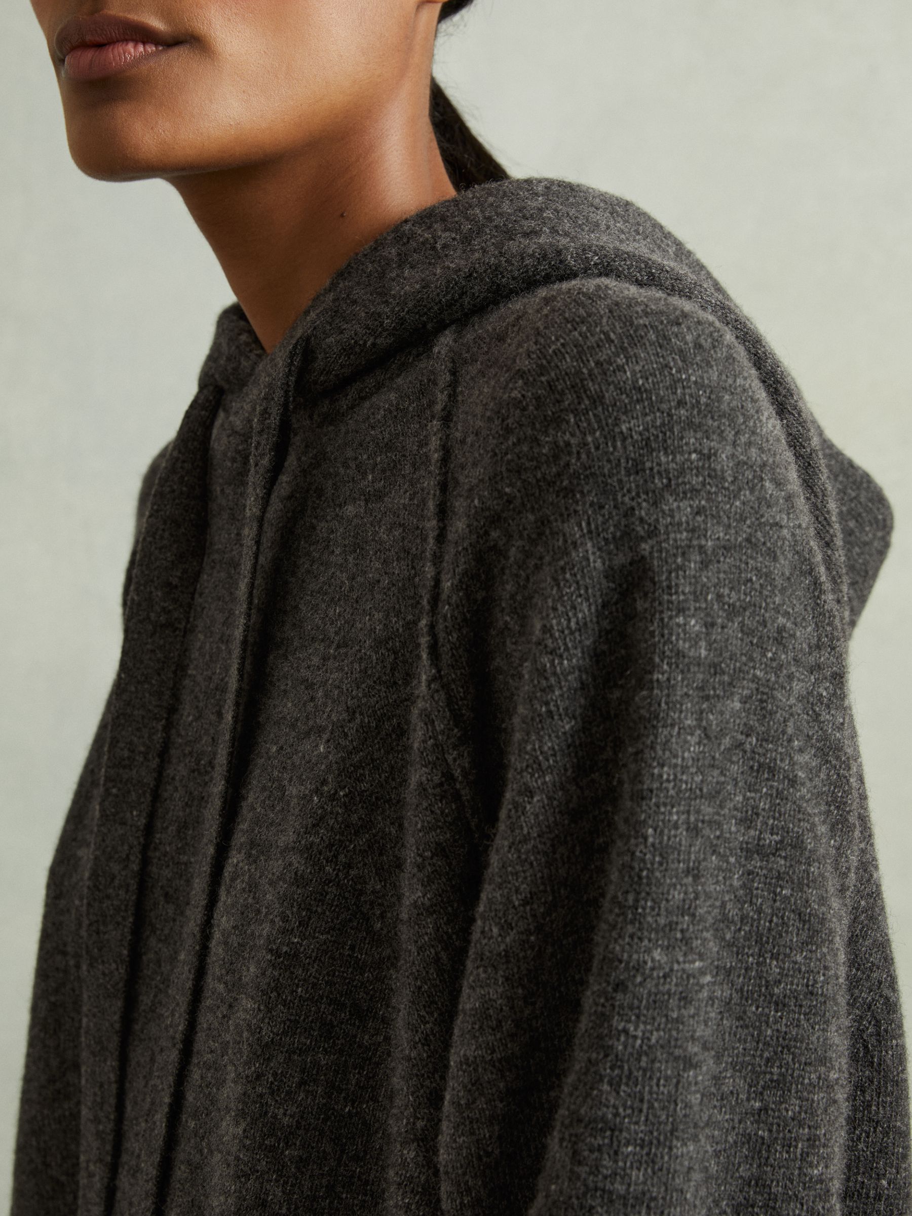 Wool-Cashmere Drawstring Hoodie in Charcoal - Image 4 of 7