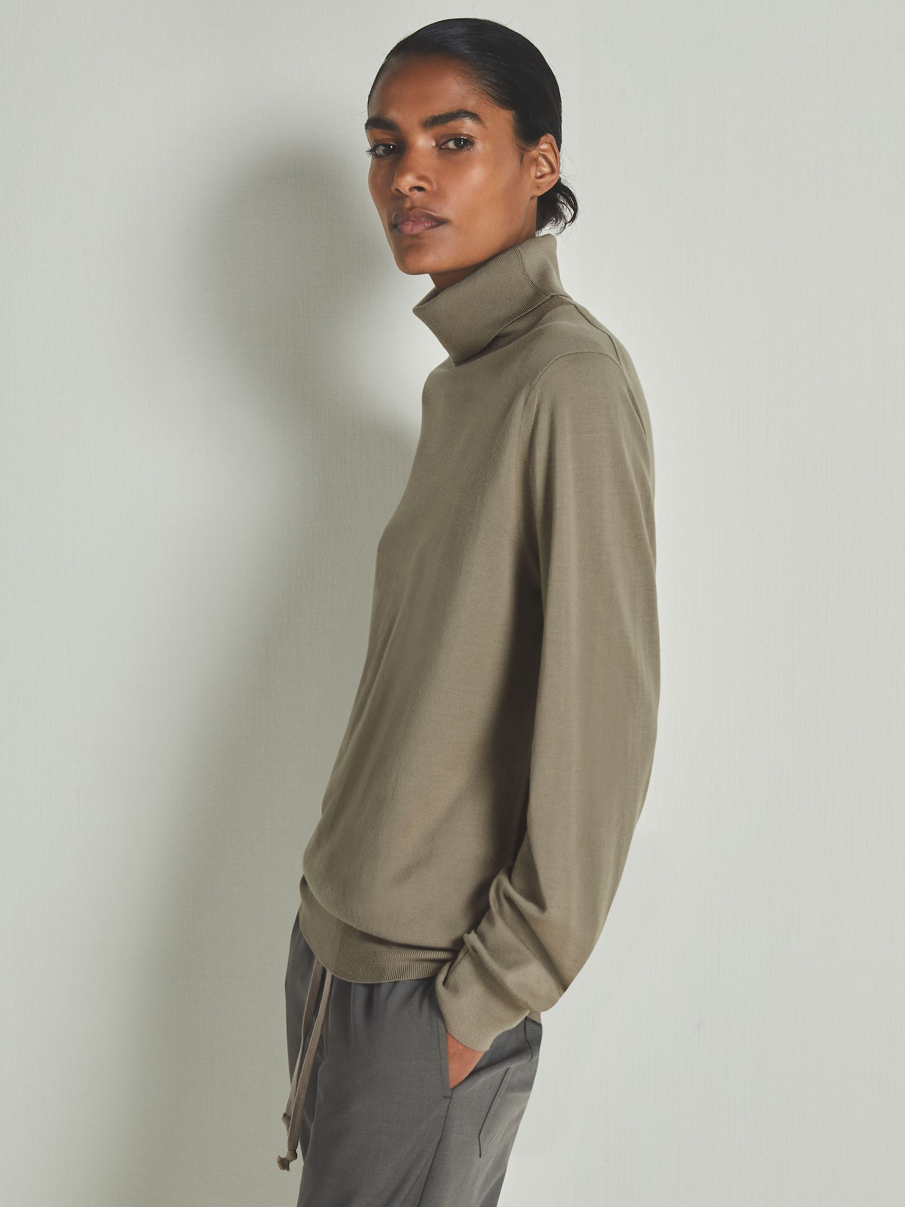 Reiss | Les 100 Ciels Noble-Wool Roll-Neck Jumper in Mink Marl - Image 1 of 5