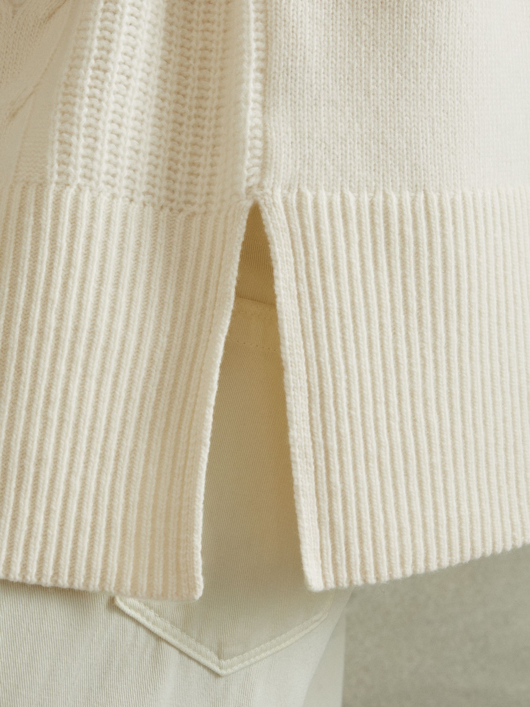 Wool-Cashmere Cable Knit Roll Neck Jumper in Cream - Image 4 of 7