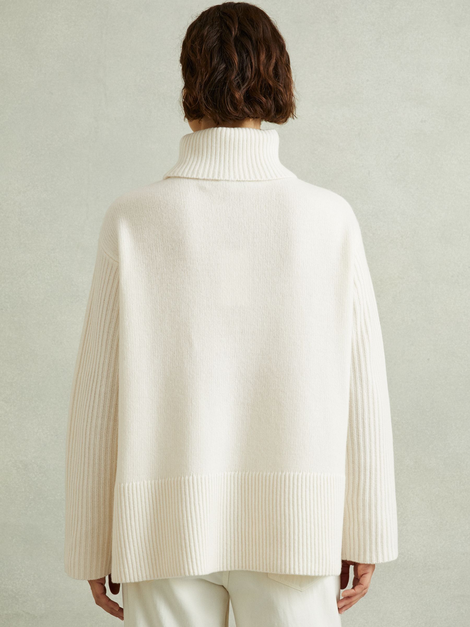 Wool-Cashmere Cable Knit Roll Neck Jumper in Cream - Image 6 of 7