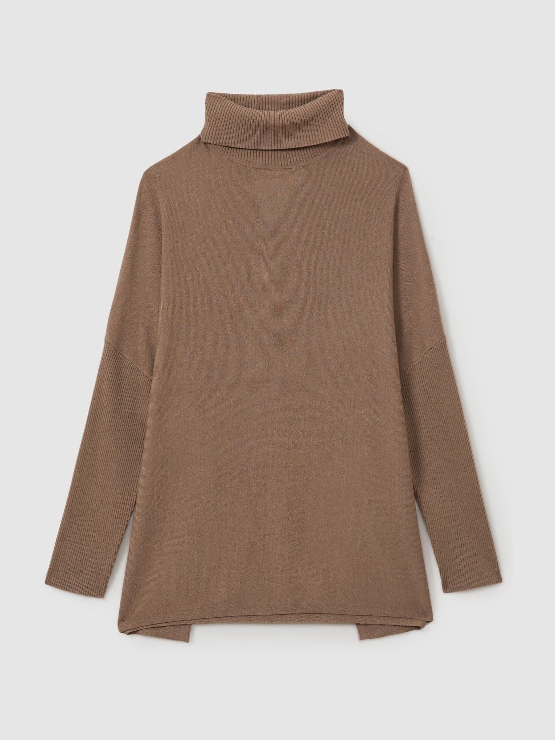 Drop-Shoulder Roll Neck Jumper in Taupe - Image 2 of 5