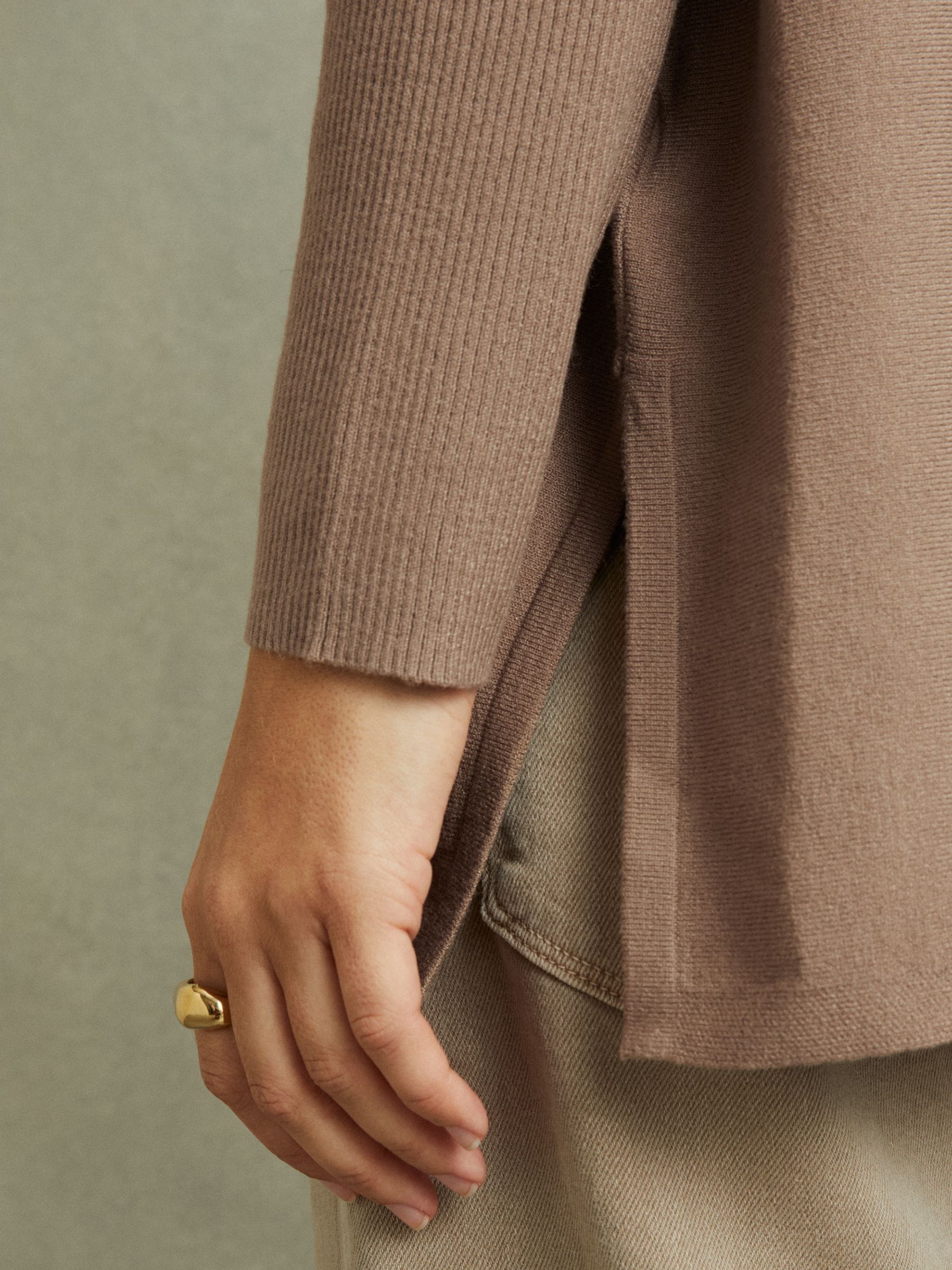 Drop-Shoulder Roll Neck Jumper in Taupe - Image 3 of 5