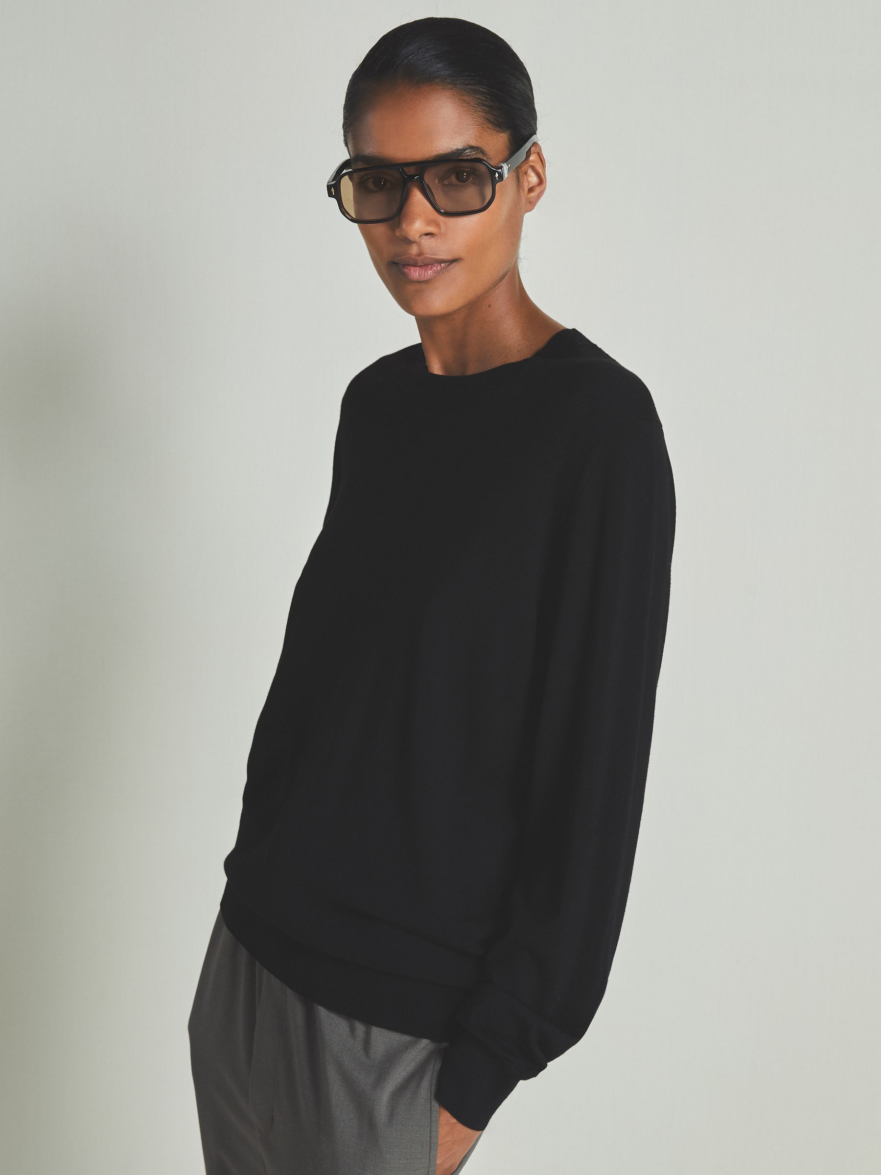 Reiss | Les 100 Ciels Noble-Wool Long-Sleeve Jumper in Black - Image 1 of 5