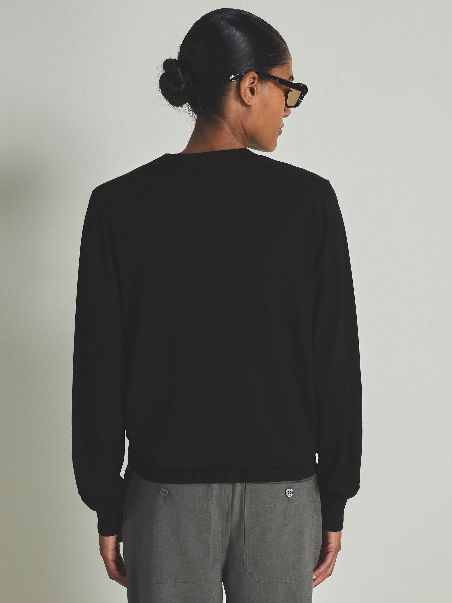 Reiss | Les 100 Ciels Noble-Wool Long-Sleeve Jumper in Black - Image 3 of 5