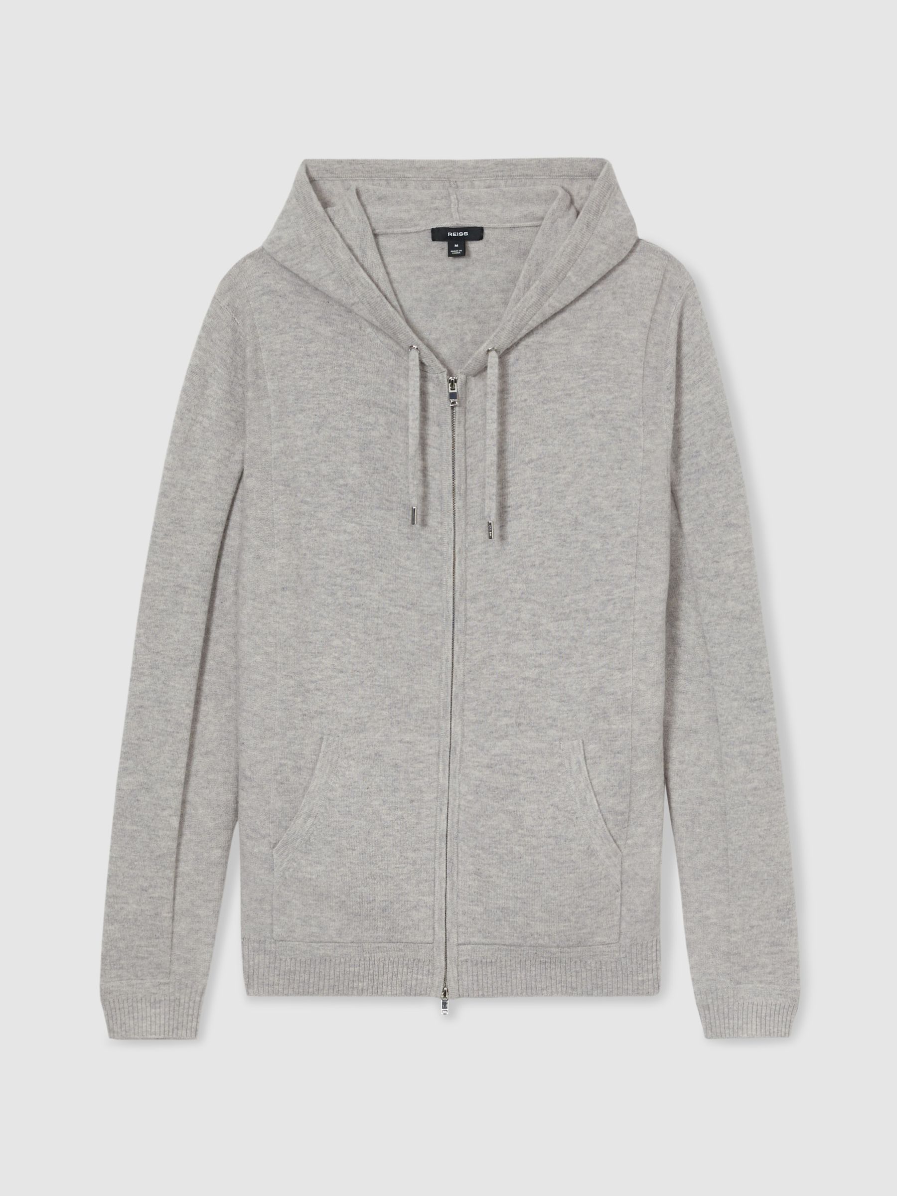 Wool and Cashmere Zip-Through Hoodie in Soft Grey Melange - Image 2 of 6