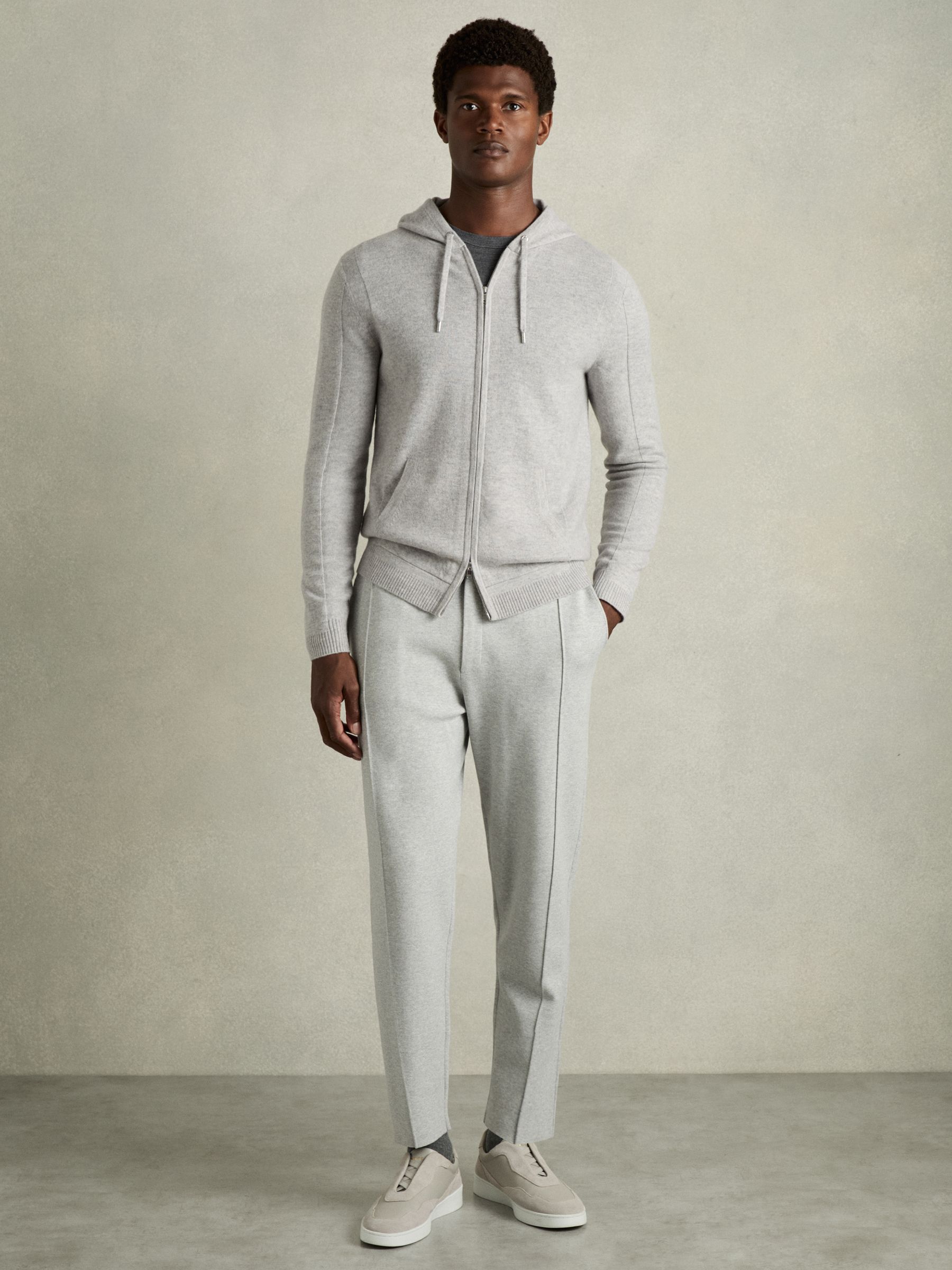 Wool and Cashmere Zip-Through Hoodie in Soft Grey Melange - Image 3 of 6