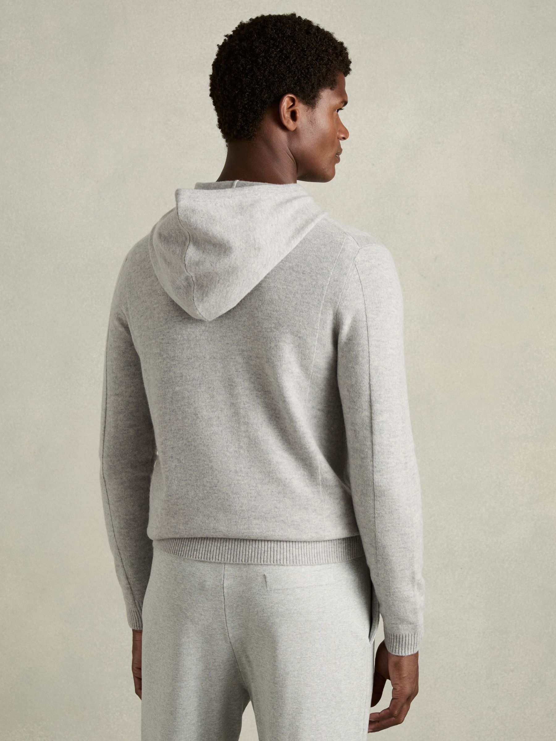 Wool and Cashmere Zip-Through Hoodie in Soft Grey Melange - Image 5 of 6