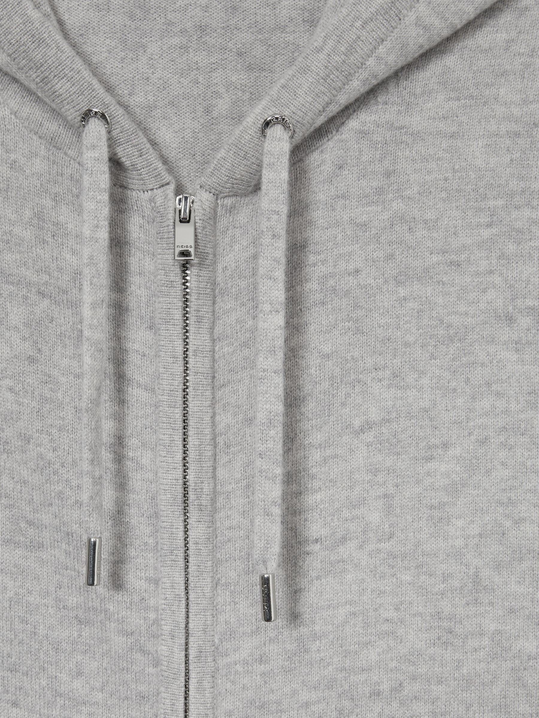 Wool and Cashmere Zip-Through Hoodie in Soft Grey Melange - Image 6 of 6