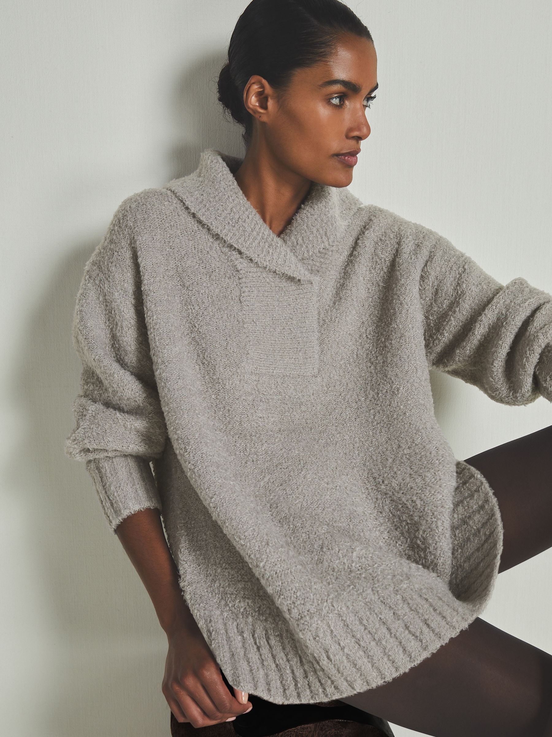 Reiss | Les 100 Ciels Bouclé Jumper with Wool in Grey - Image 1 of 6