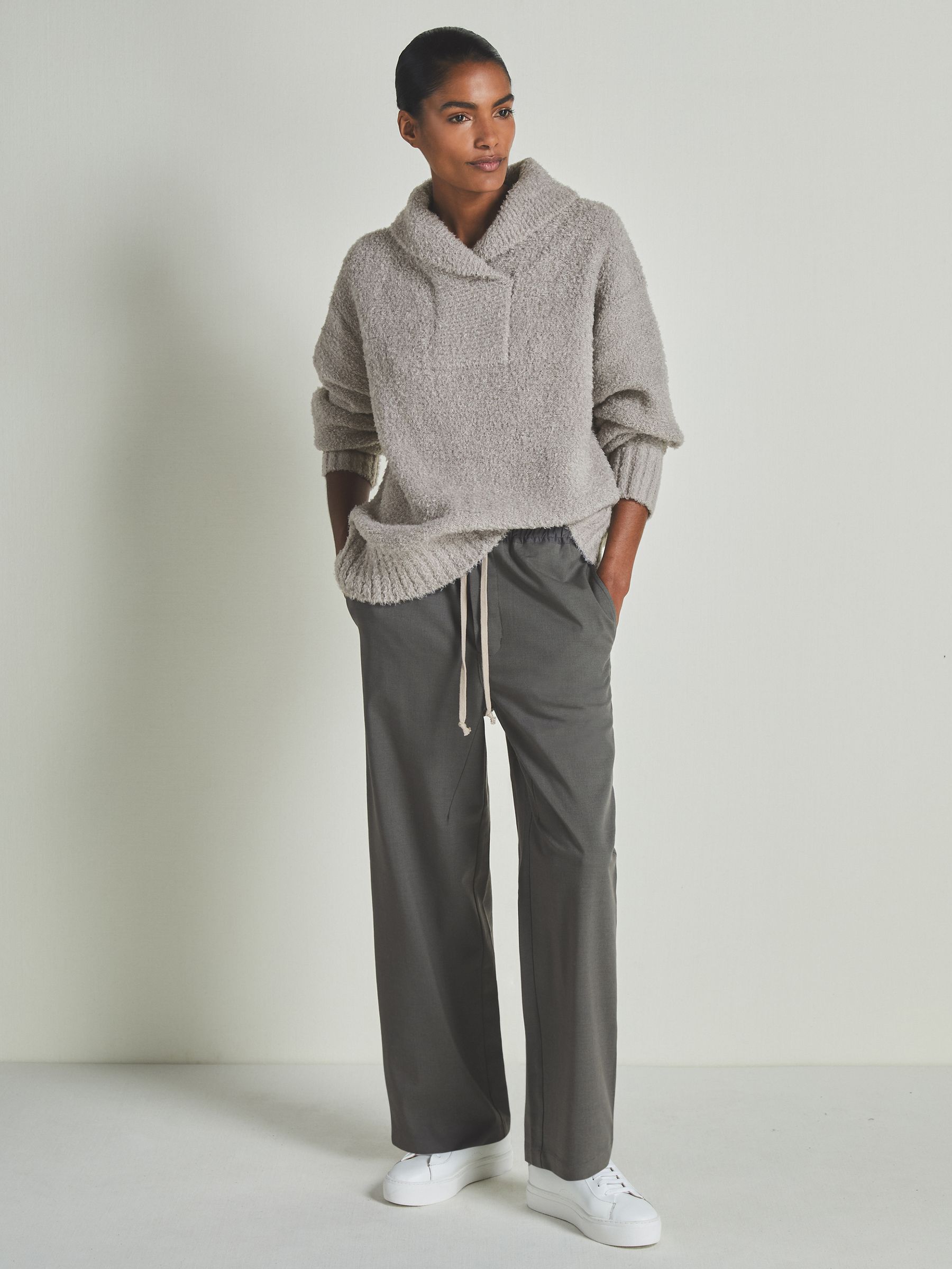 Reiss | Les 100 Ciels Bouclé Jumper with Wool in Grey - Image 3 of 6