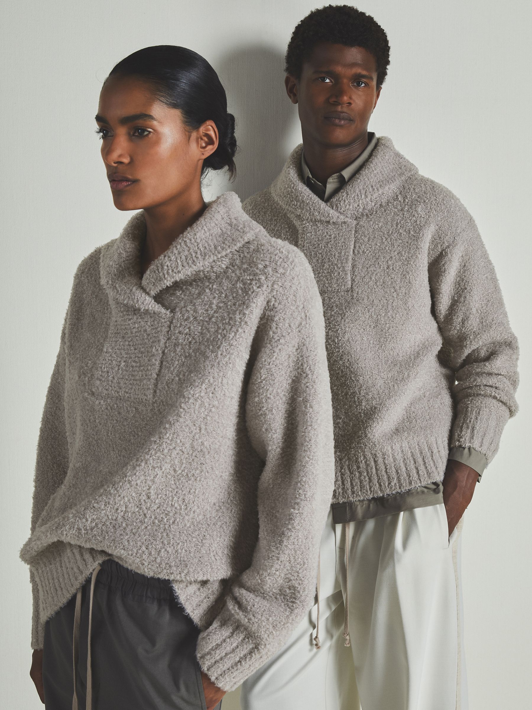 Reiss Reiss | Les 100 Ciels Bouclé Jumper with Wool in Grey