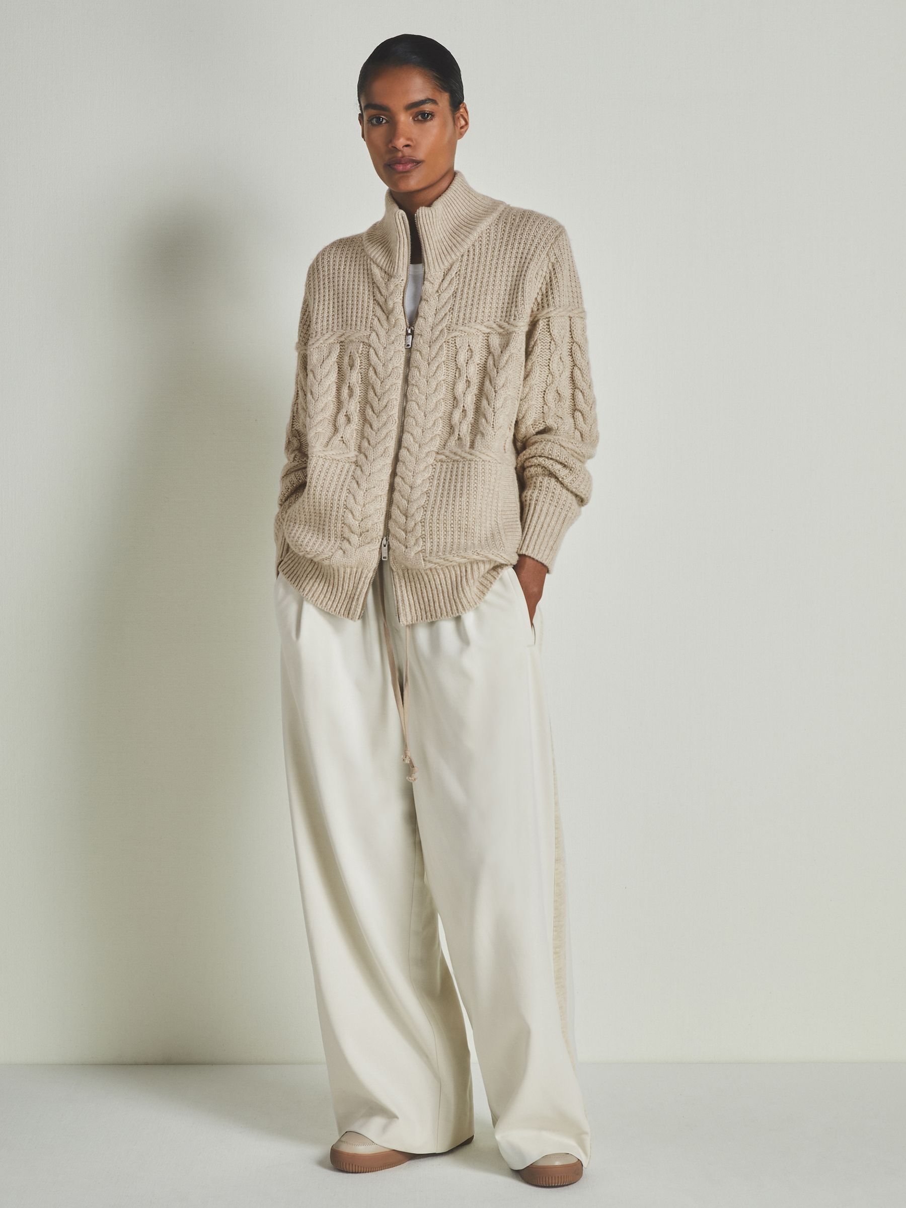 Reiss | Les 100 Ciels Wool and Cashmere Cardigan in Stone - Image 1 of 5