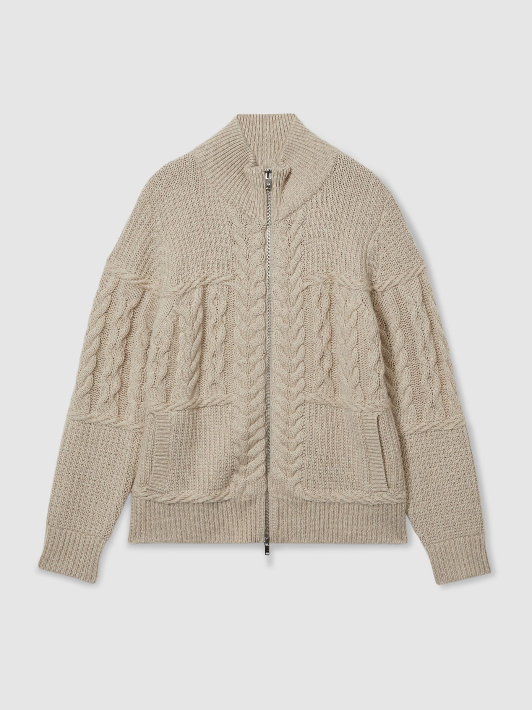 Reiss | Les 100 Ciels Wool and Cashmere Cardigan in Stone - Image 2 of 5