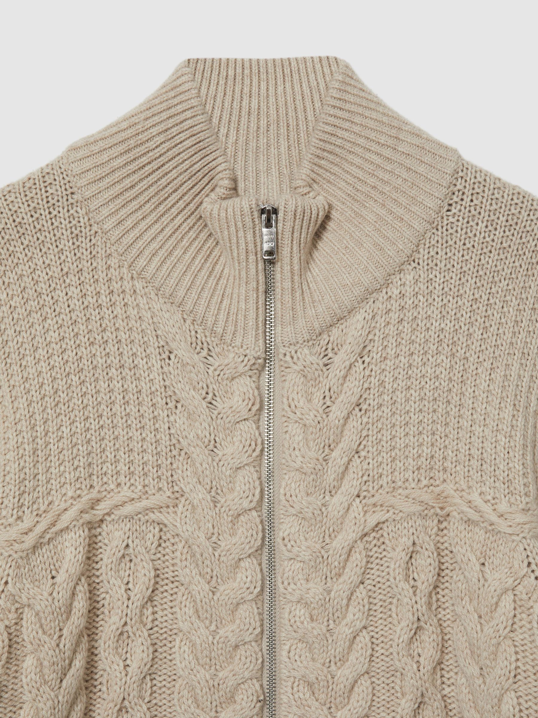 Reiss | Les 100 Ciels Wool and Cashmere Cardigan in Stone - Image 4 of 5