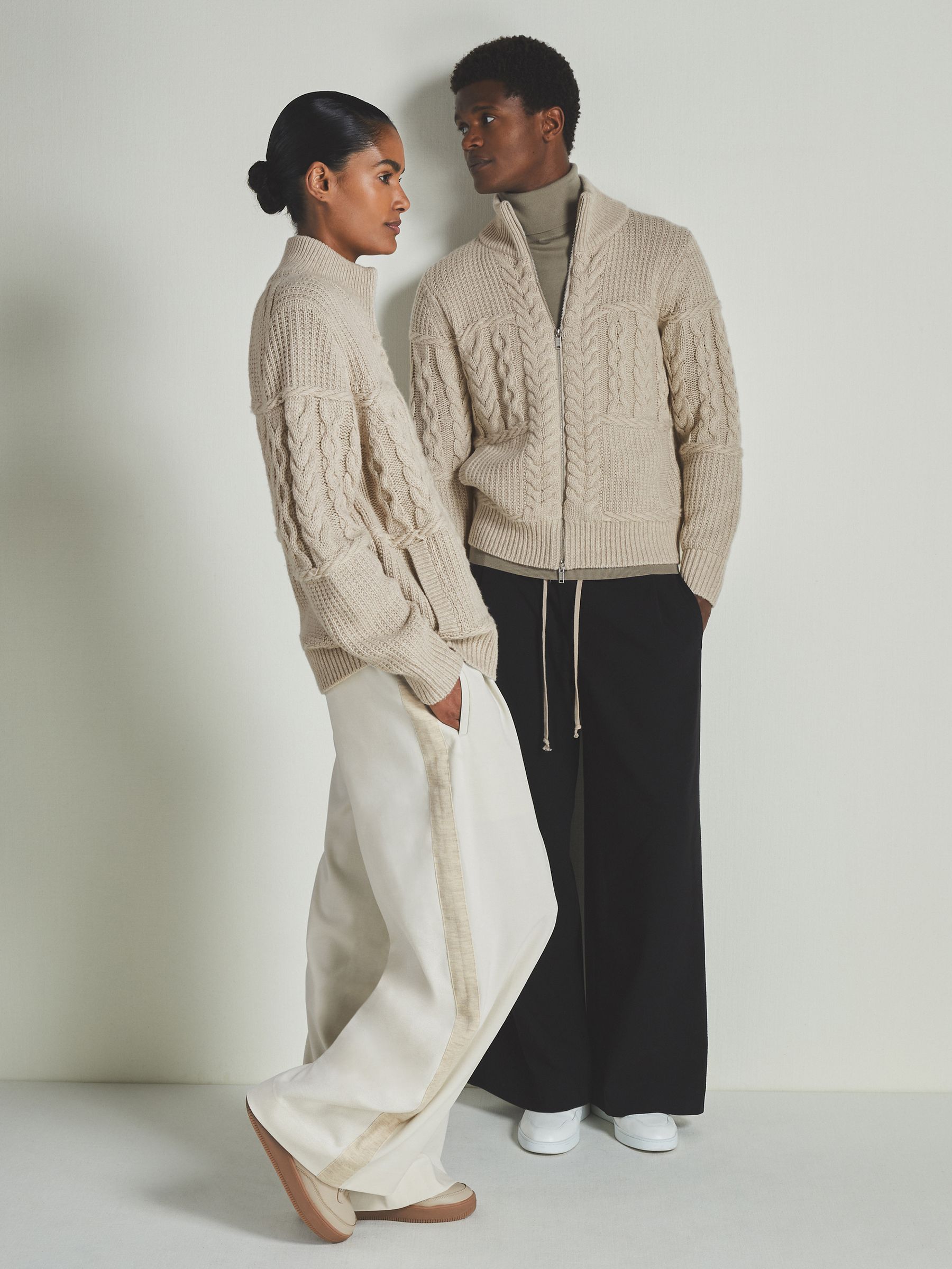 Reiss | Les 100 Ciels Wool and Cashmere Cardigan in Stone - Image 5 of 5