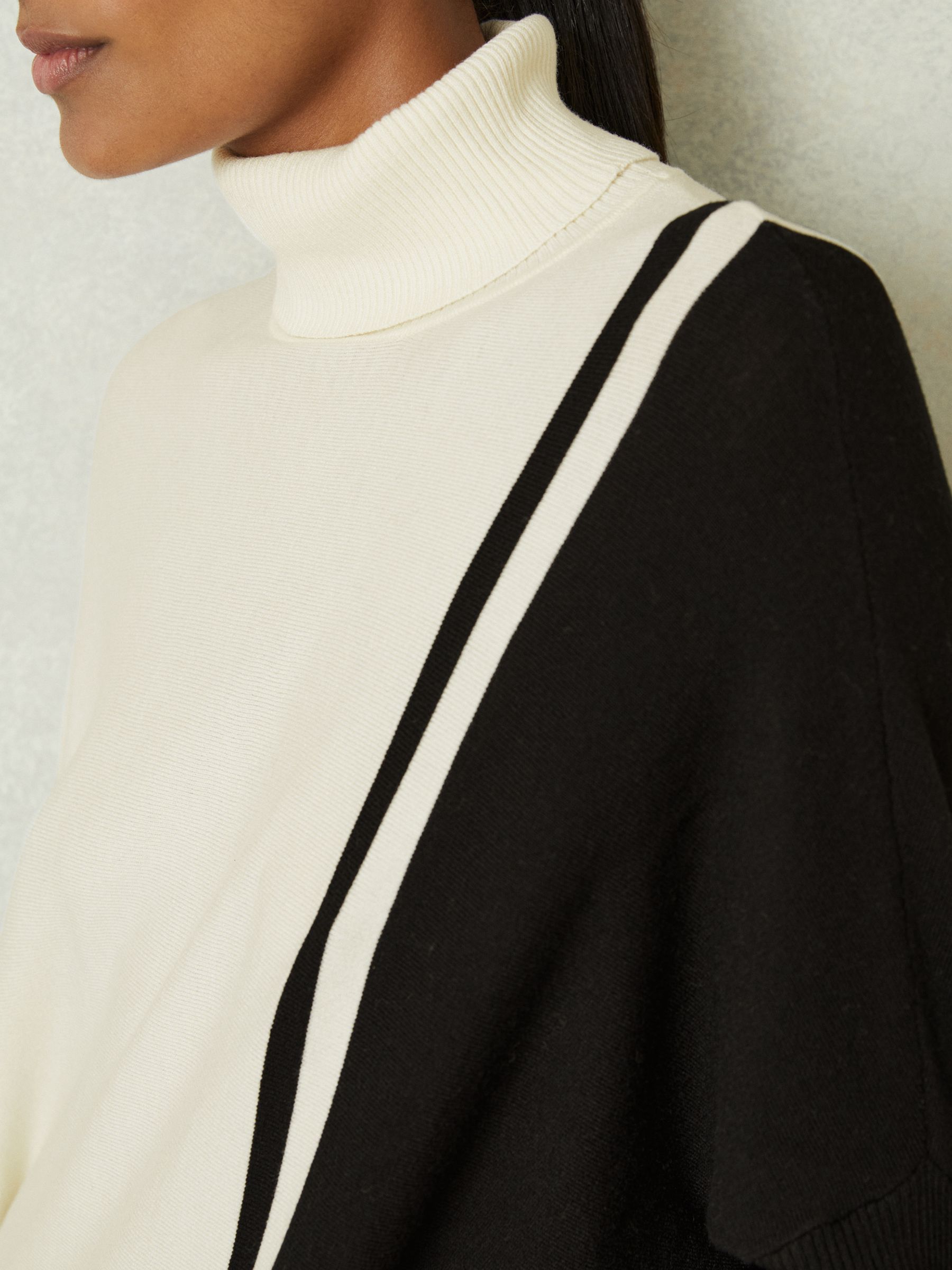 Colourblock Roll Neck Split Hem Jumper in Cream/Black - Image 3 of 6