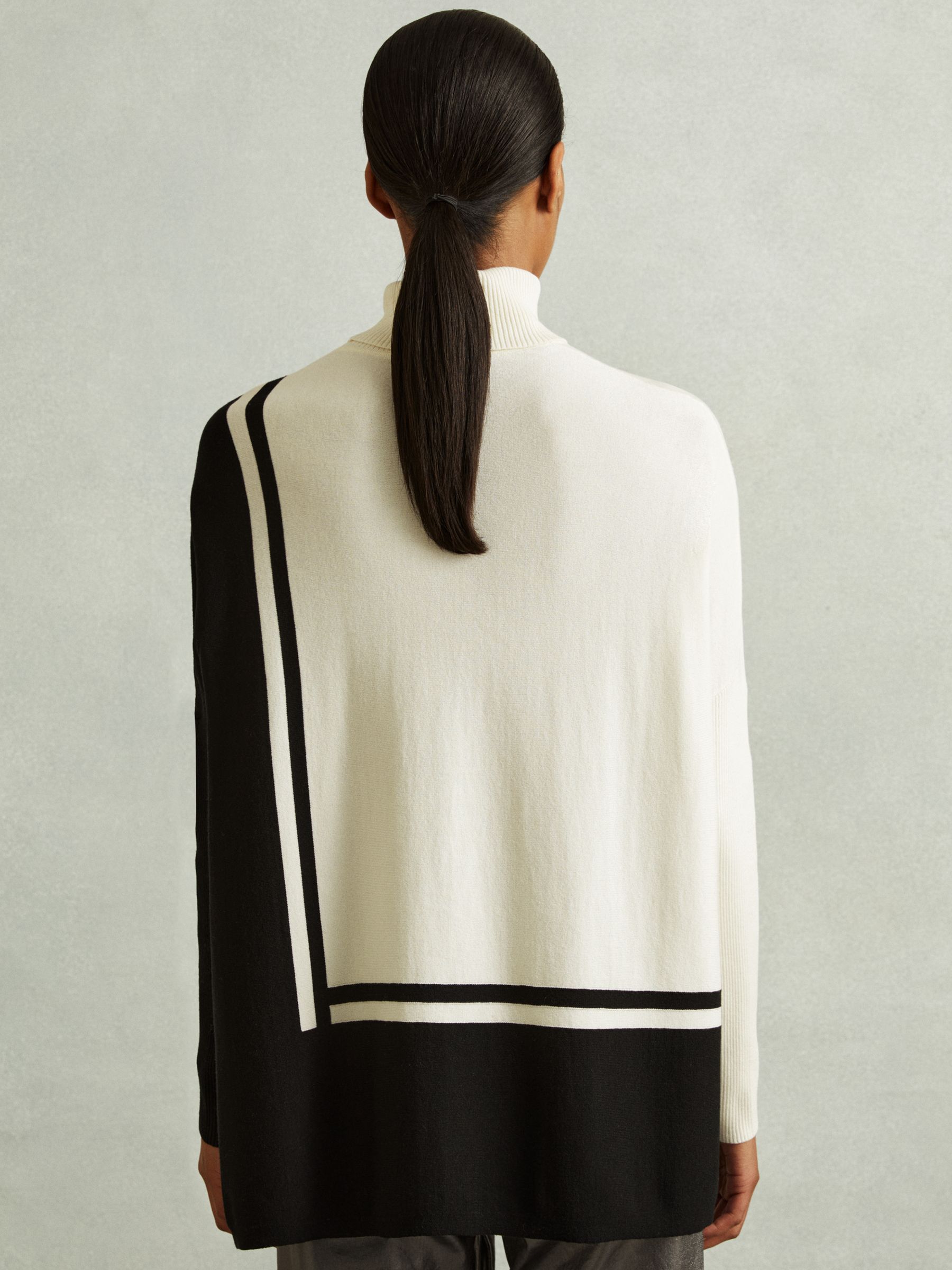 Colourblock Roll Neck Split Hem Jumper in Cream/Black - Image 4 of 6