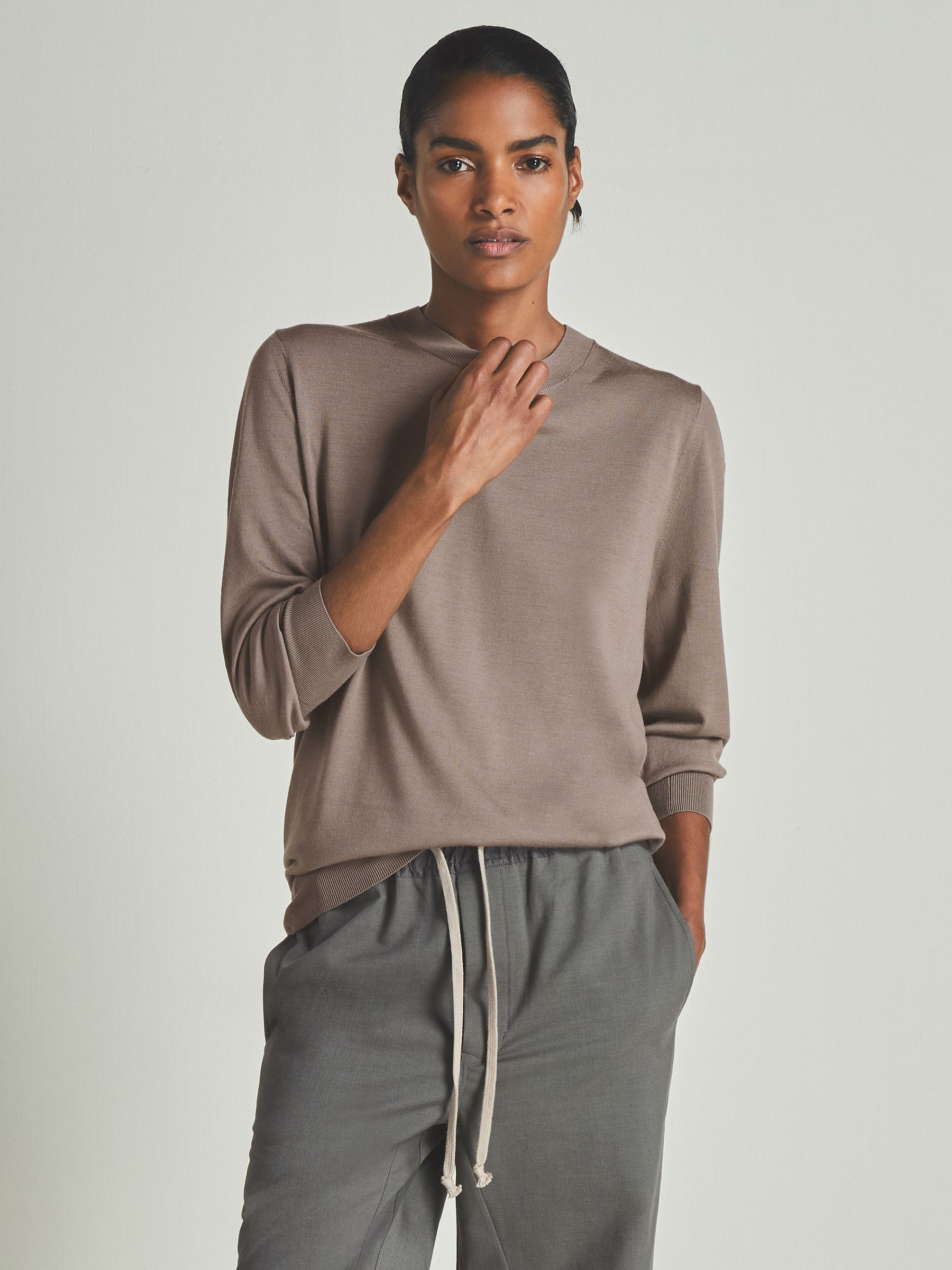 Reiss | Les 100 Ciels Noble-Wool Long-Sleeve Jumper in Dark Mink - Image 3 of 7