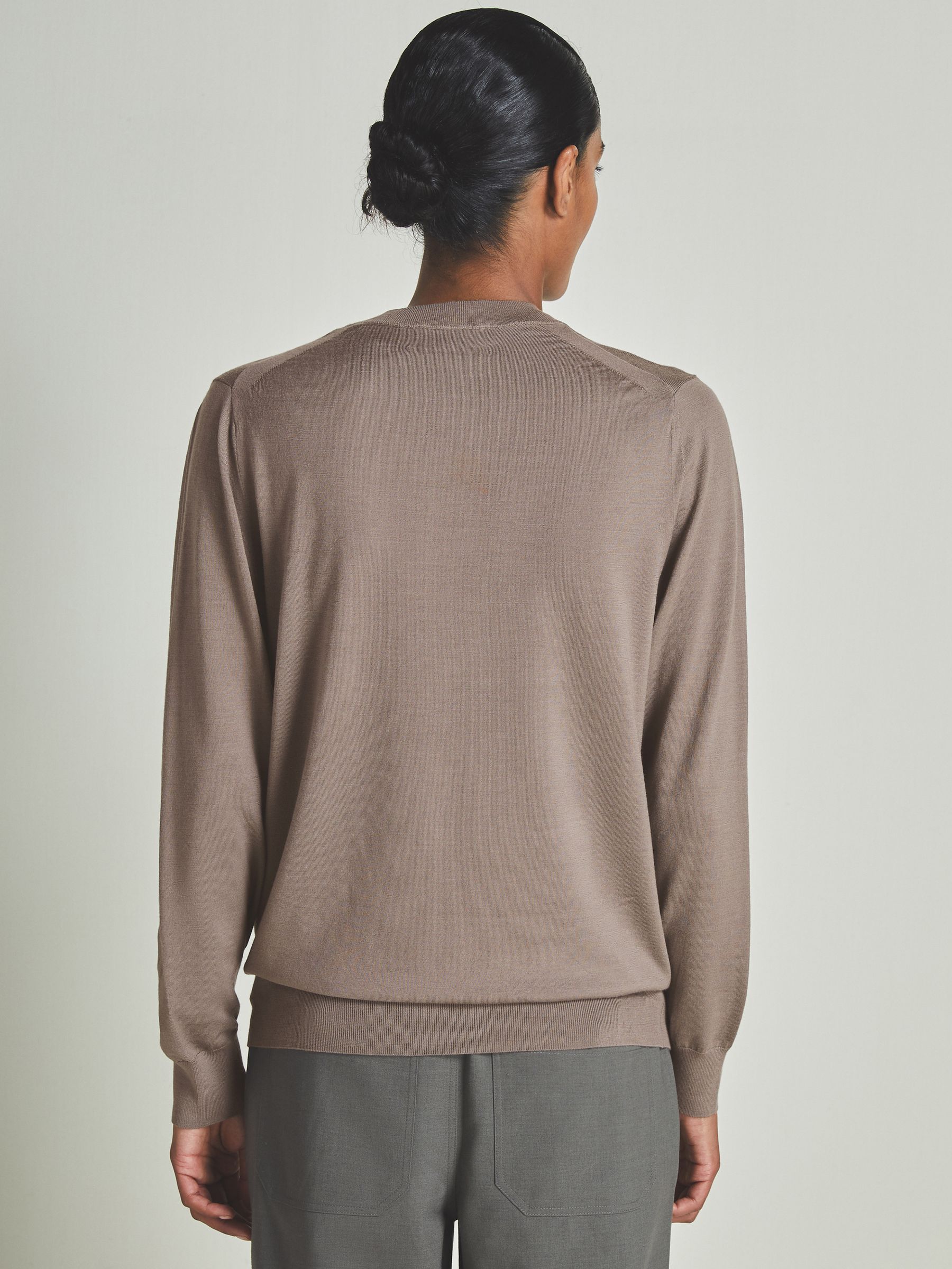 Reiss | Les 100 Ciels Noble-Wool Long-Sleeve Jumper in Dark Mink - Image 5 of 7