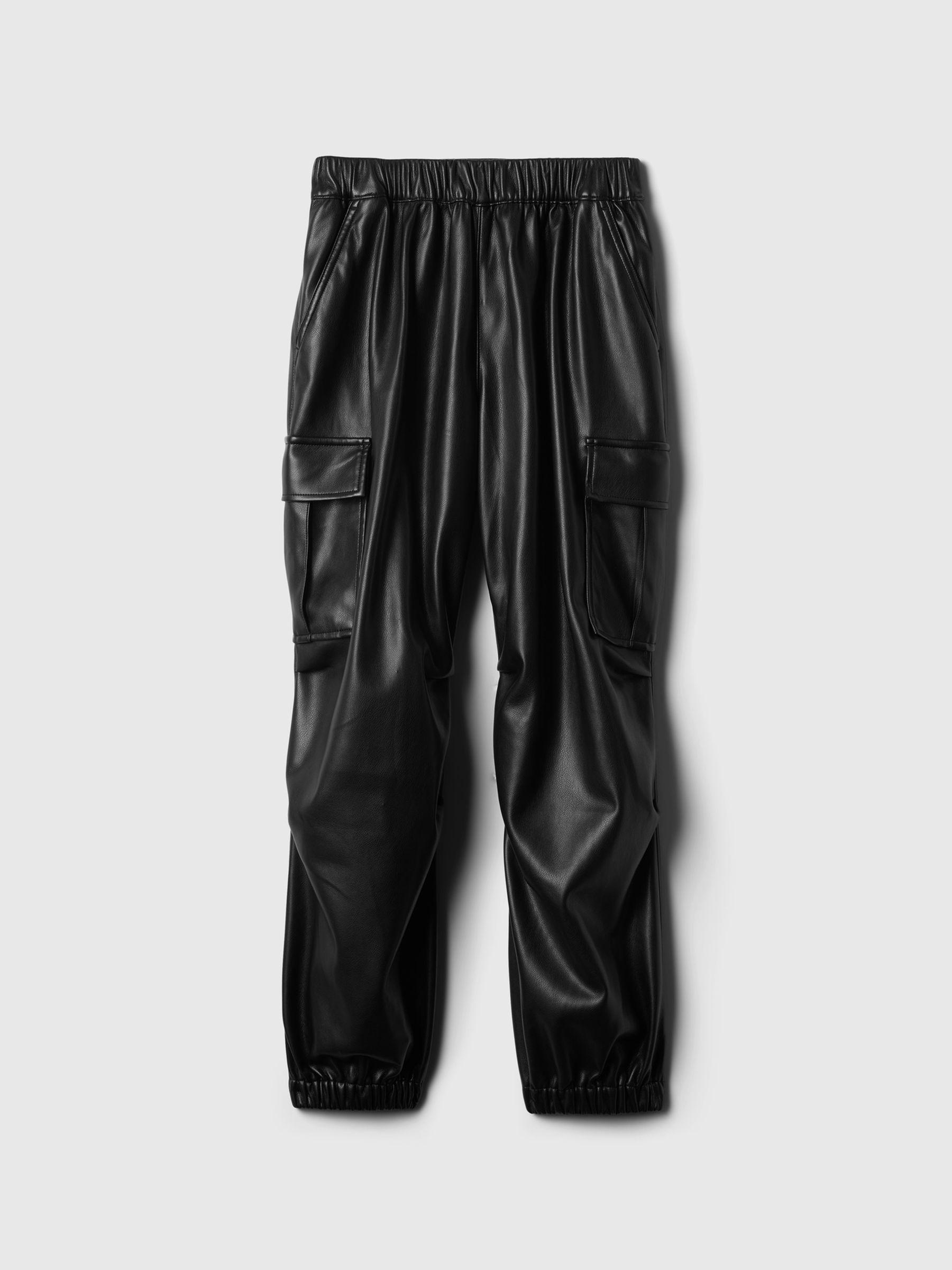 Black Leather Faux Leather Cargo Parachute Trousers - Image 5 of 5