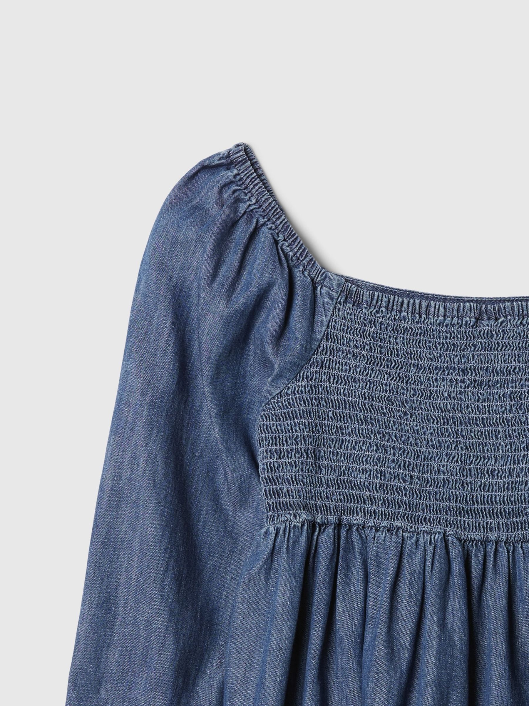 Blue Puff Sleeve Square Neck Denim Dress (4-13yrs) - Image 4 of 4